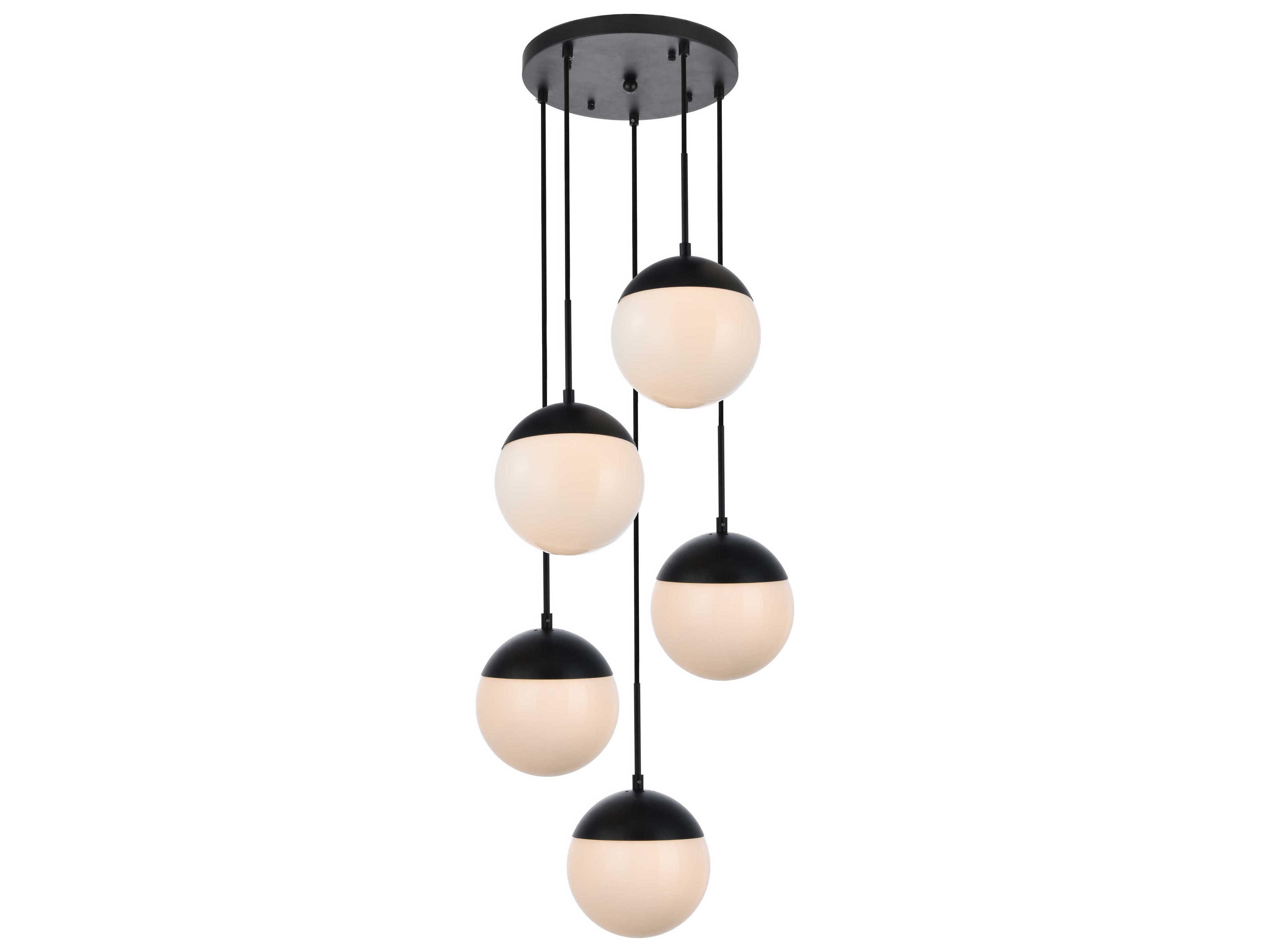 Elegant Lighting Eclipse 5-Light Black Glass Globe Pendant