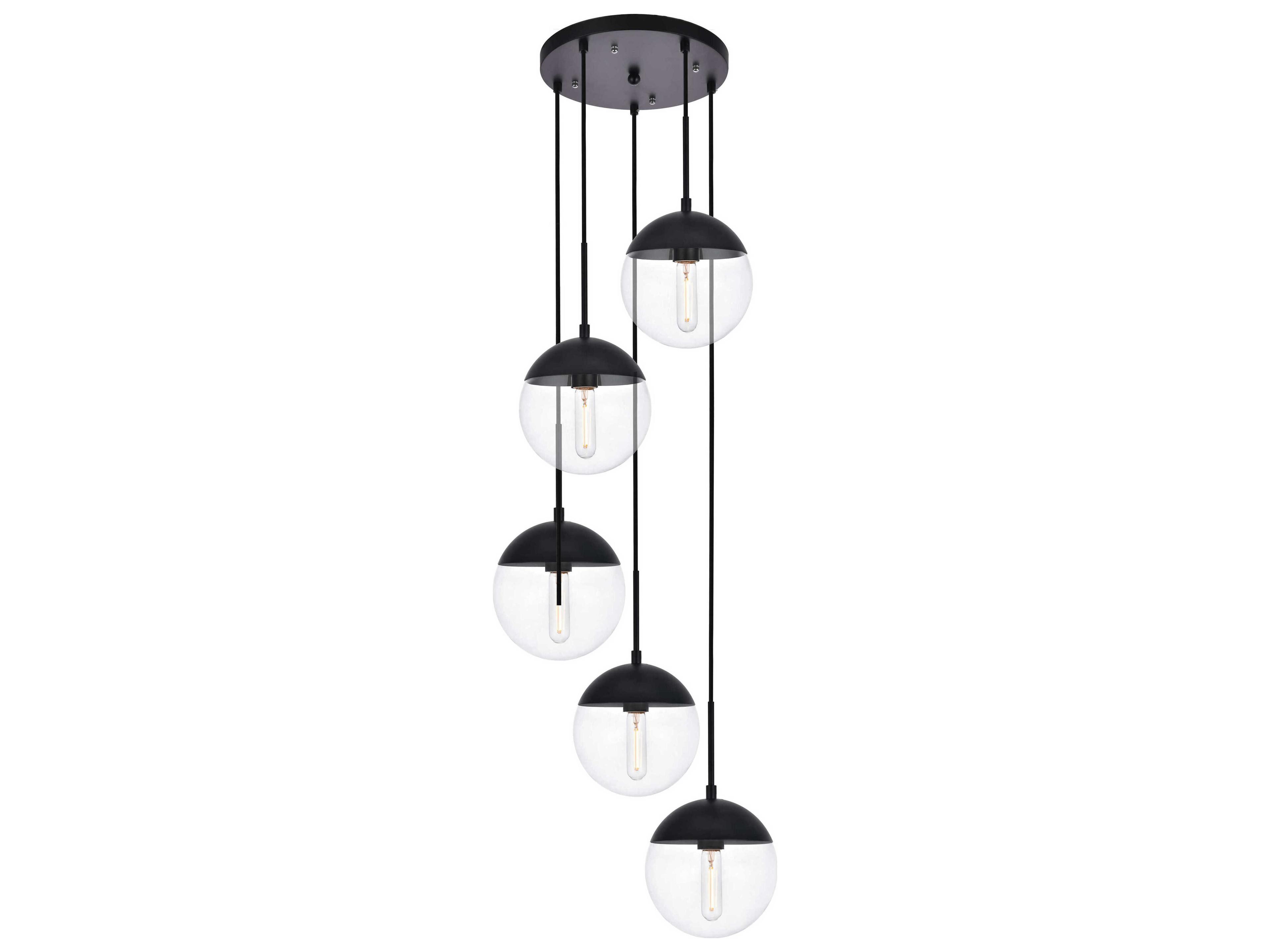 Eclipse 5-Light Black Glass Globe Pendant