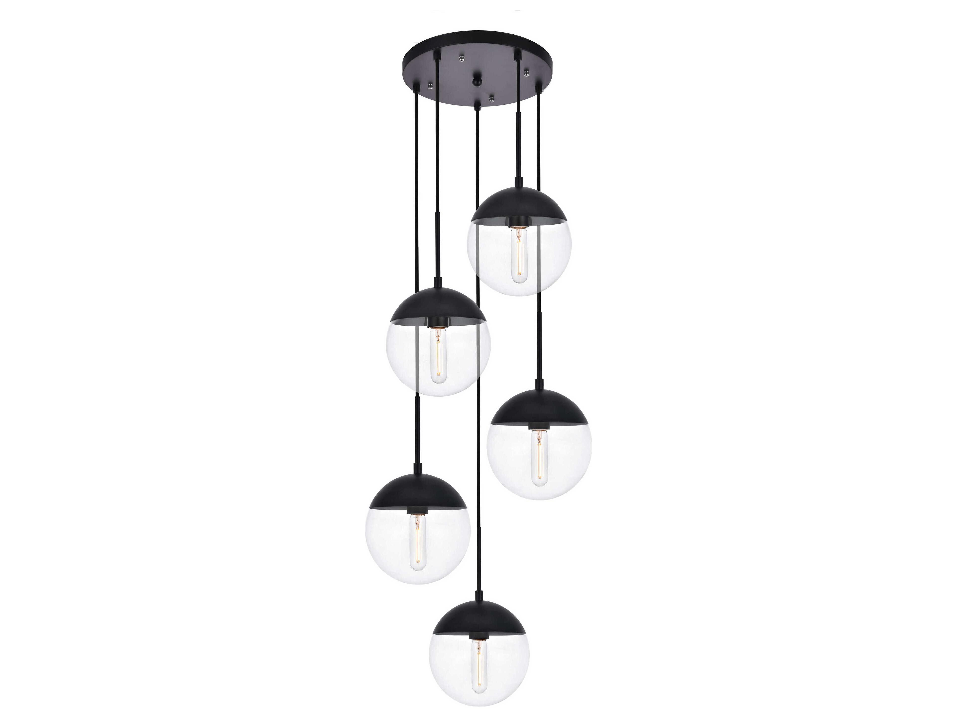 Elegant Lighting Eclipse 5-Light Black Glass Globe Pendant