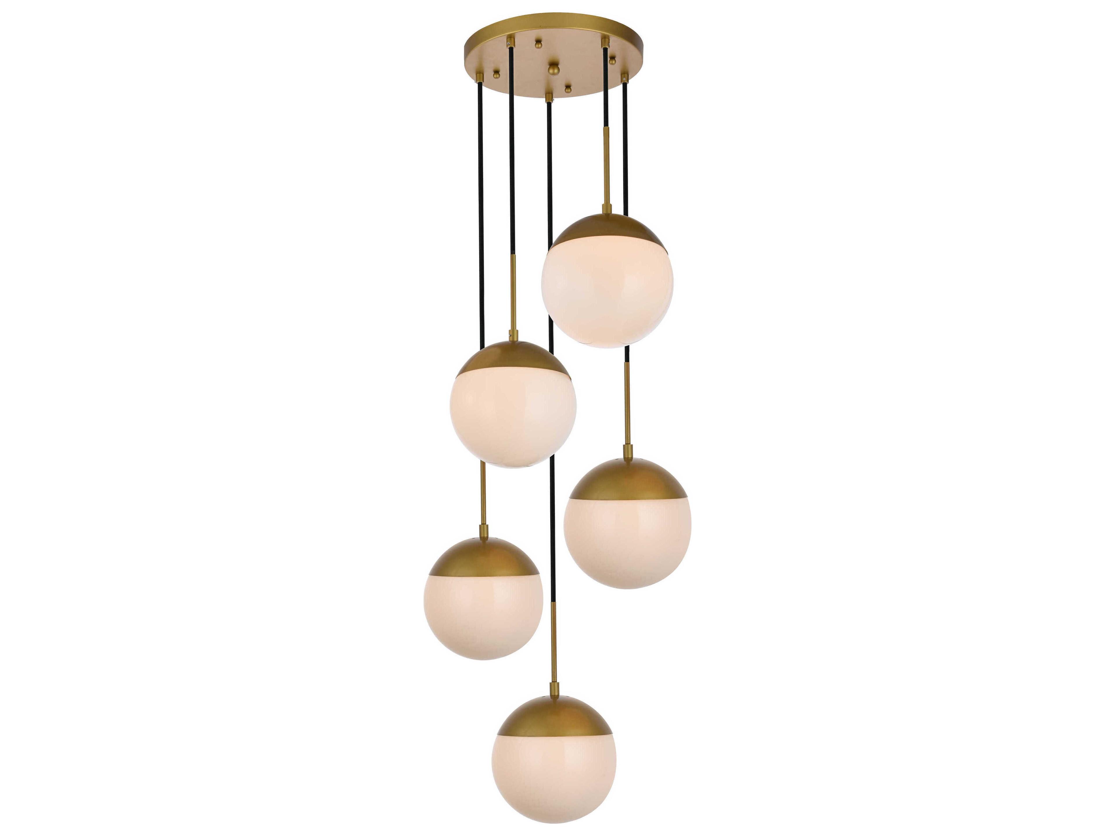 Elegant Lighting Eclipse 5-Light Brass Glass Globe Pendant