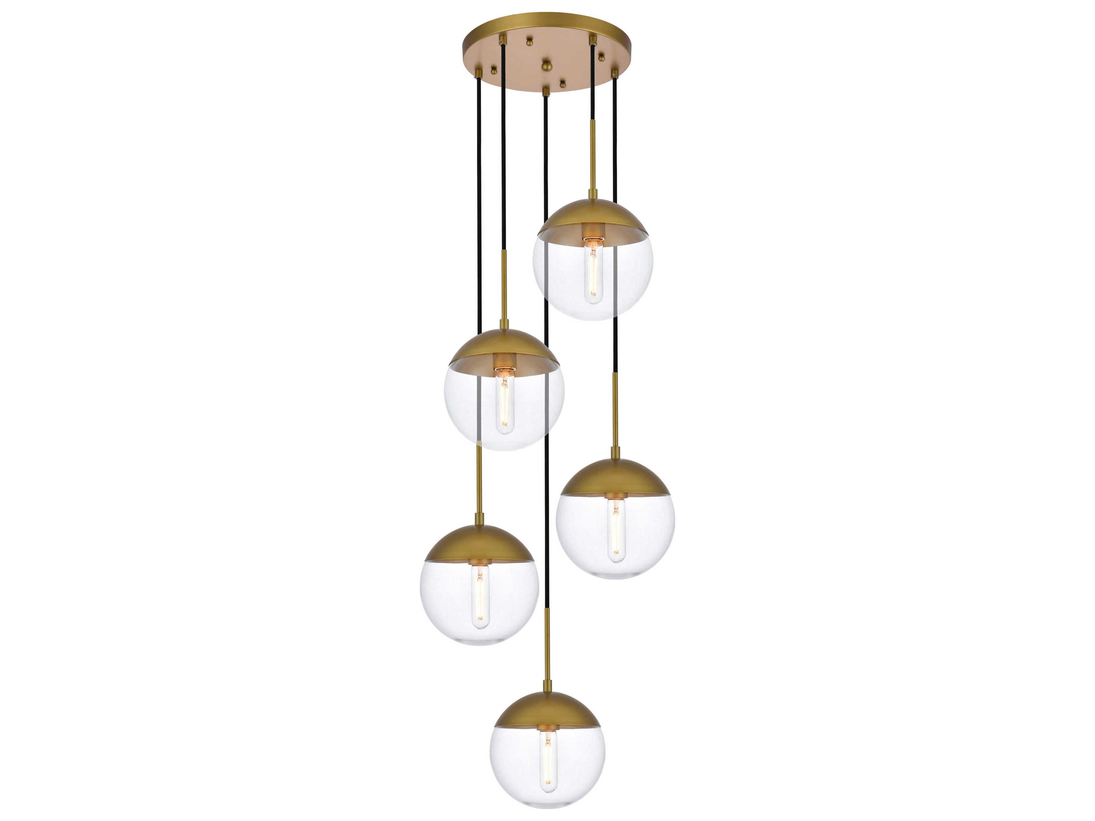 Elegant Lighting Eclipse 5-Light Brass Glass Globe Pendant