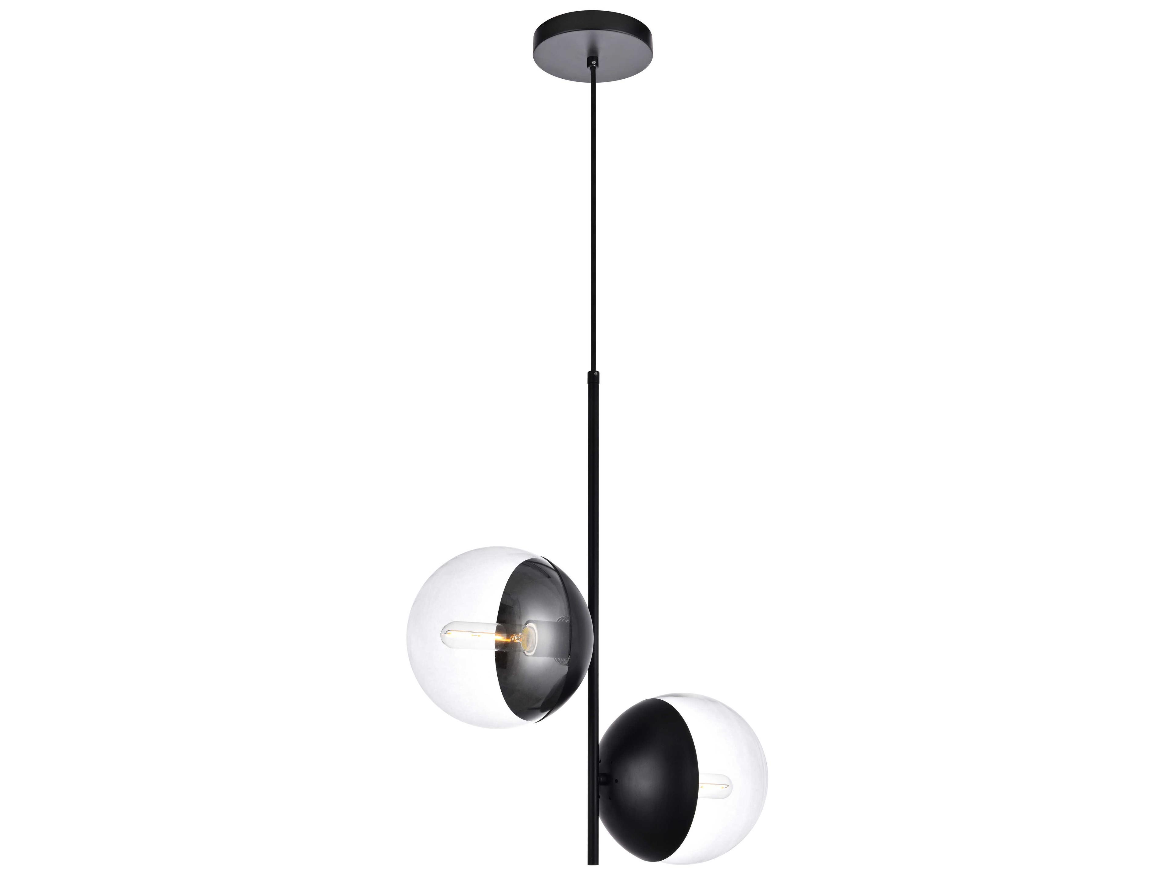 Elegant Lighting Eclipse 2-Light Black Glass Globe Mini Pendant