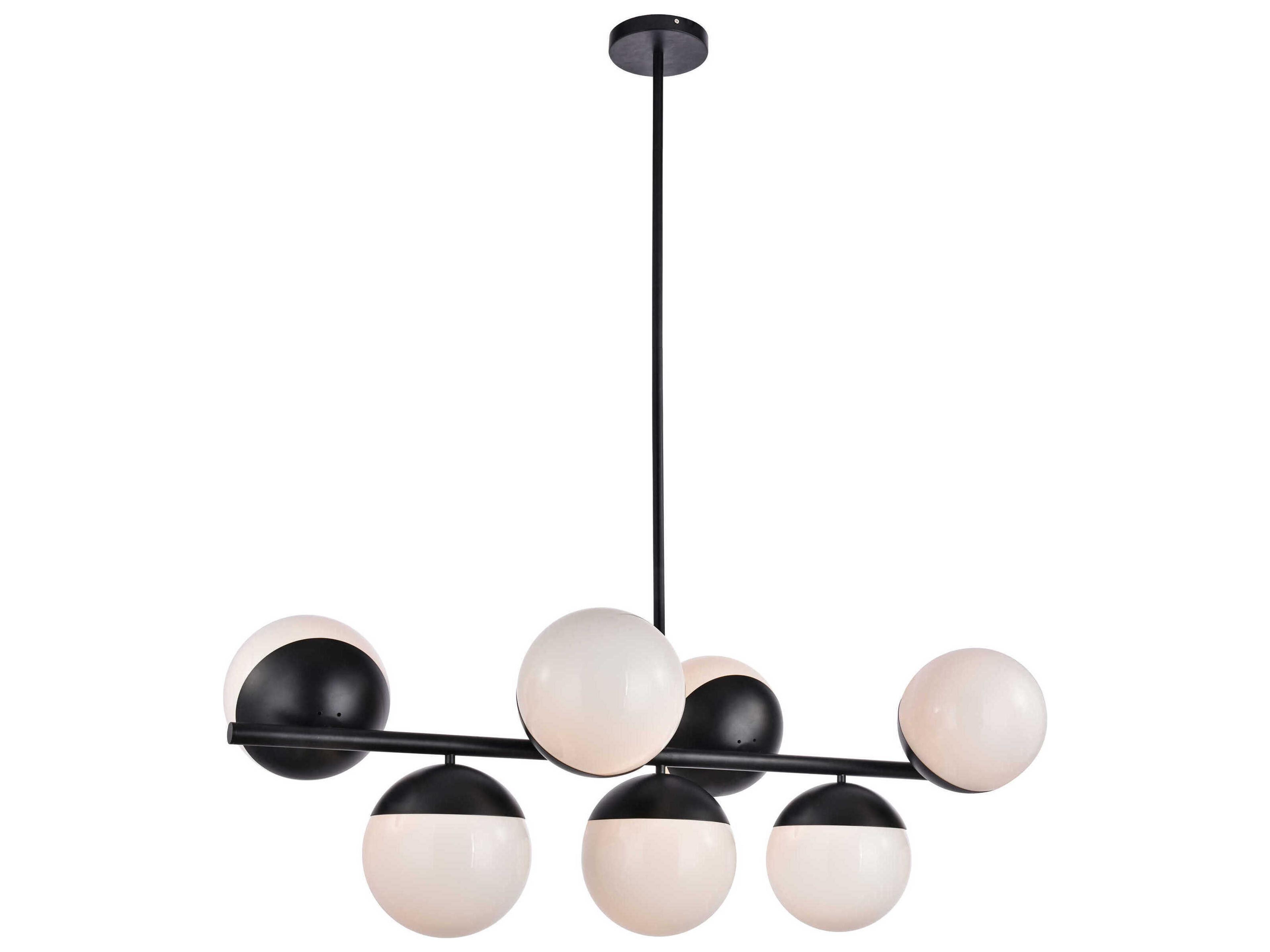 Elegant Lighting Eclipse 7-Light Black Glass Globe Linear Island Pendant
