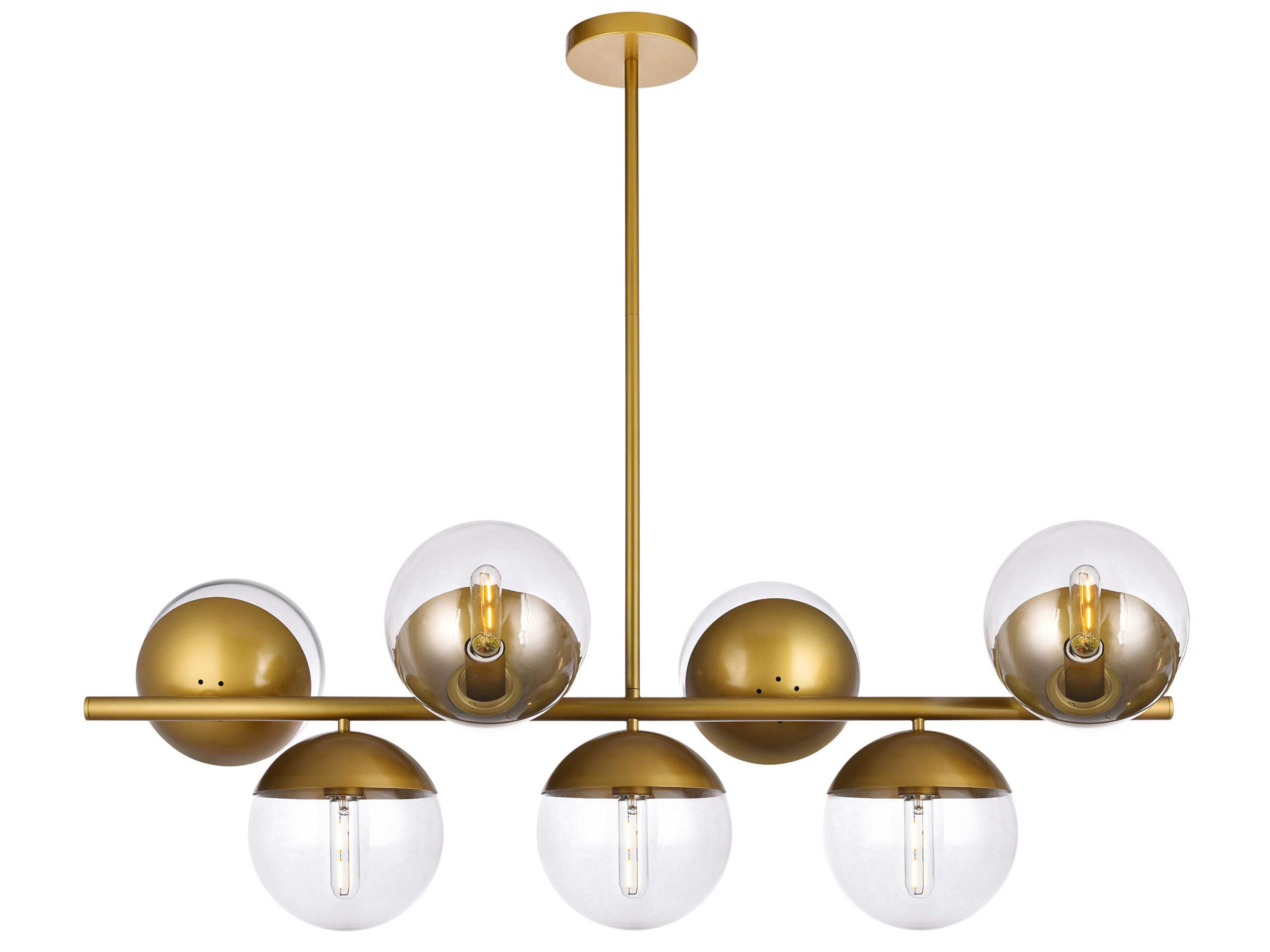 Eclipse 7-Light Brass Glass Globe Linear Island Pendant