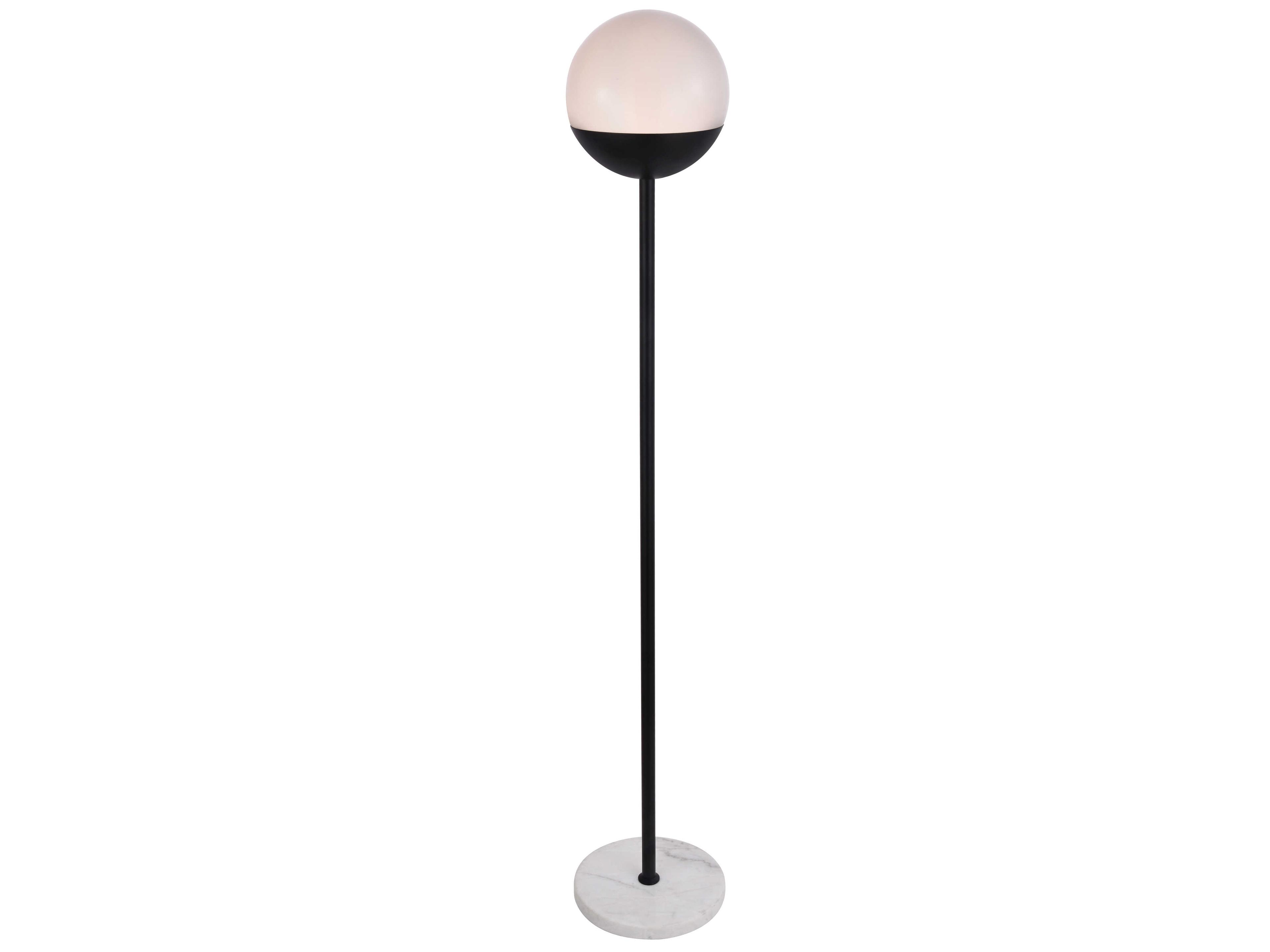 Elegant Lighting Eclipse Black Floor Lamp with Frosted White Glass Shade