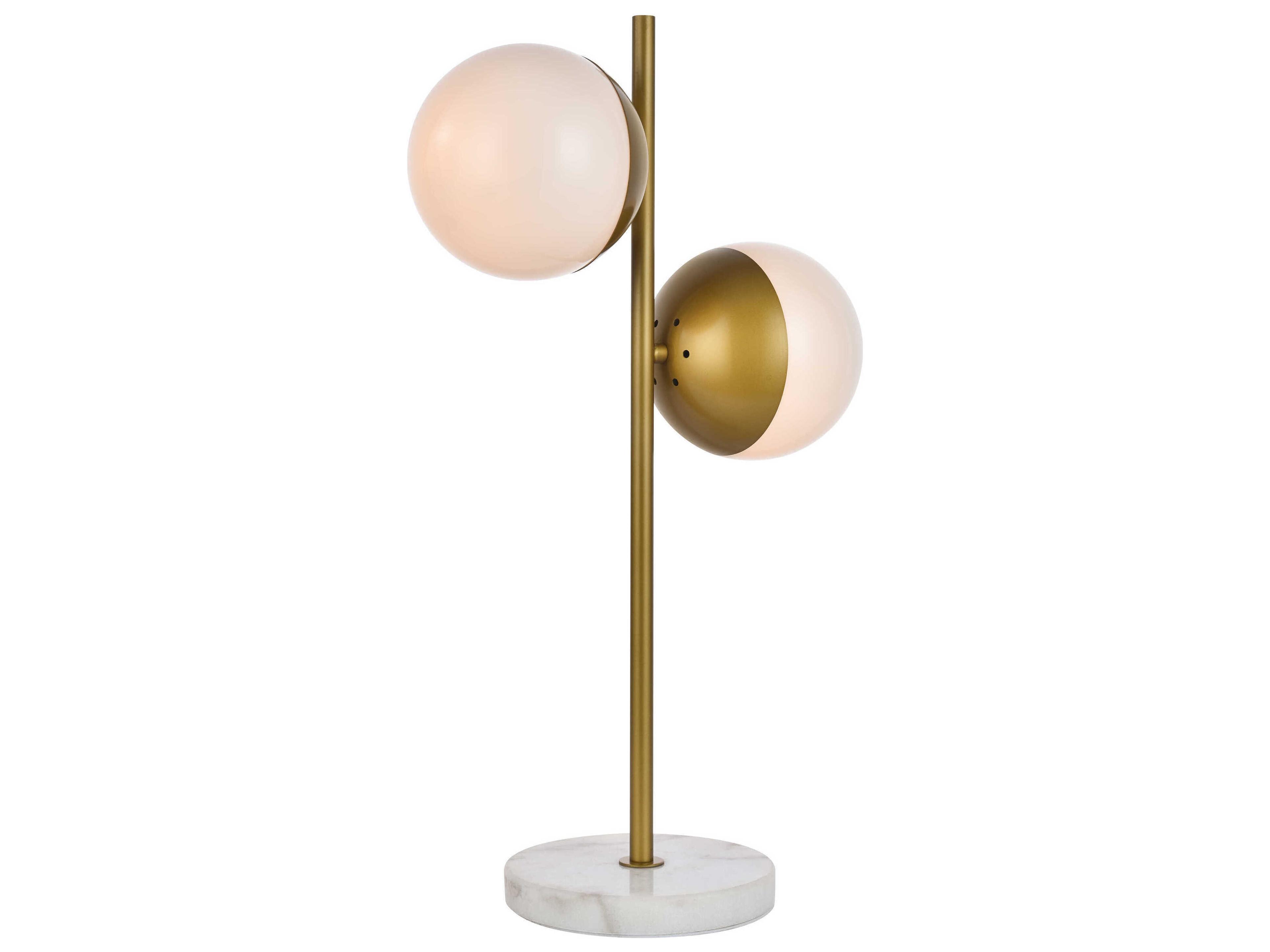 Elegant Lighting Eclipse Brass Table Lamp with Frosted White Glass Shade
