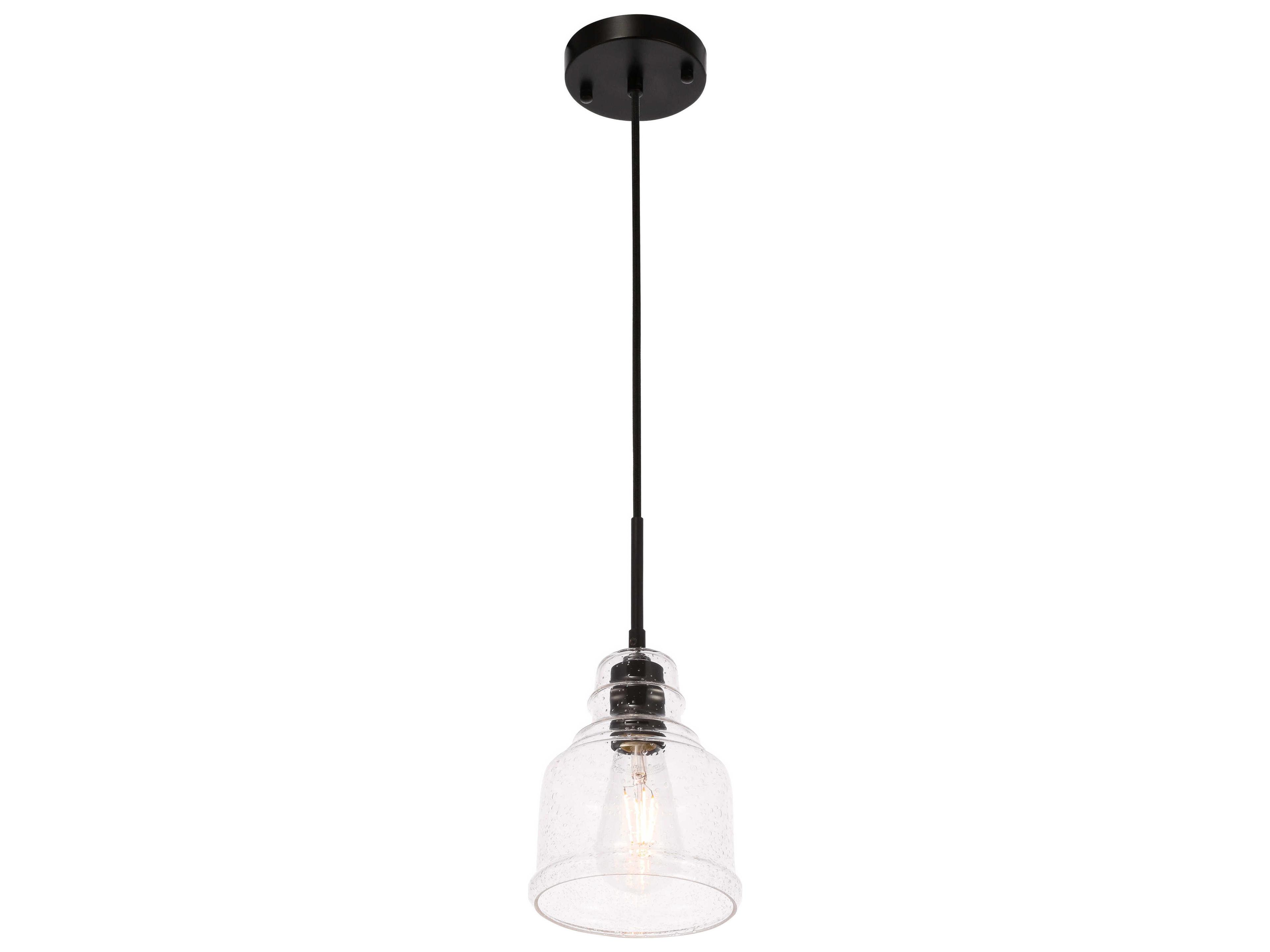 Elegant Lighting Pierce 1-Light Black Glass LED Bell Mini Pendant