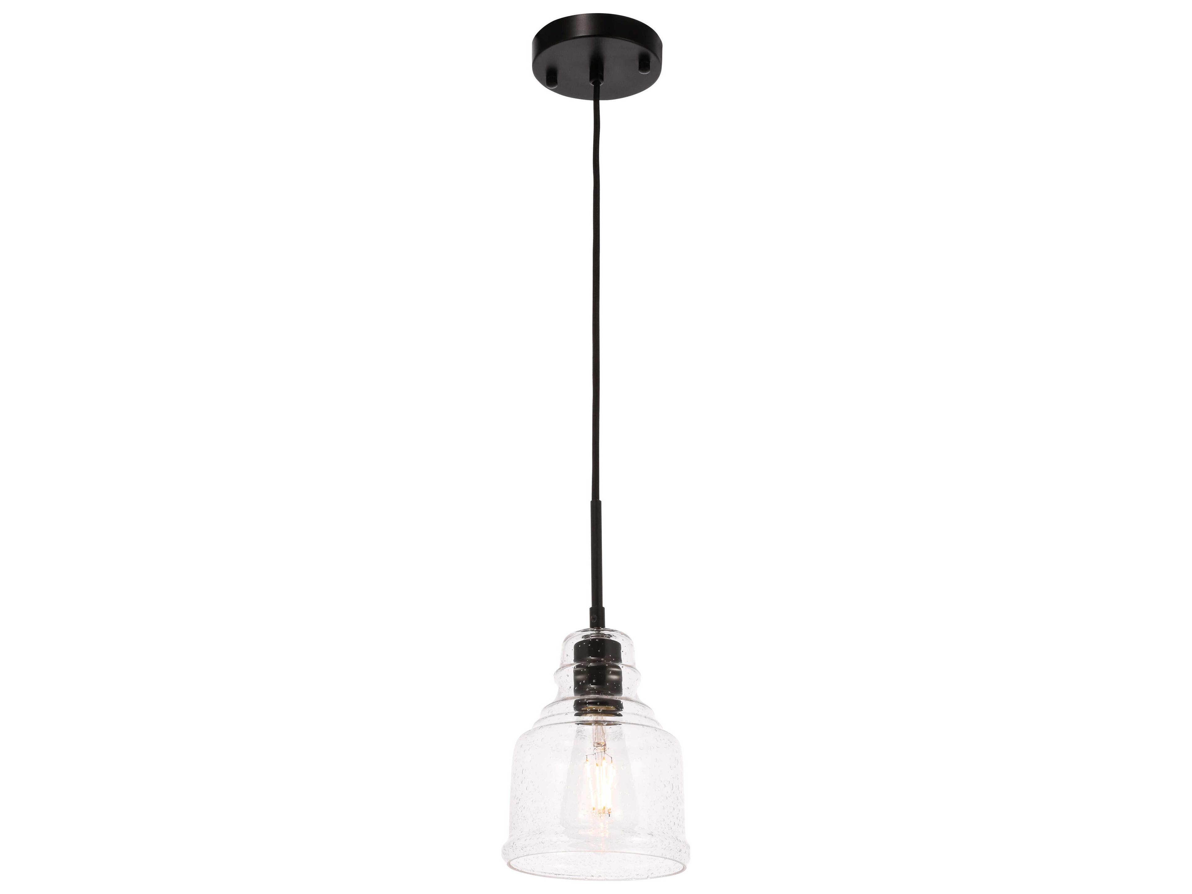 Elegant Lighting Pierce 1-Light Black Glass LED Bell Mini Pendant