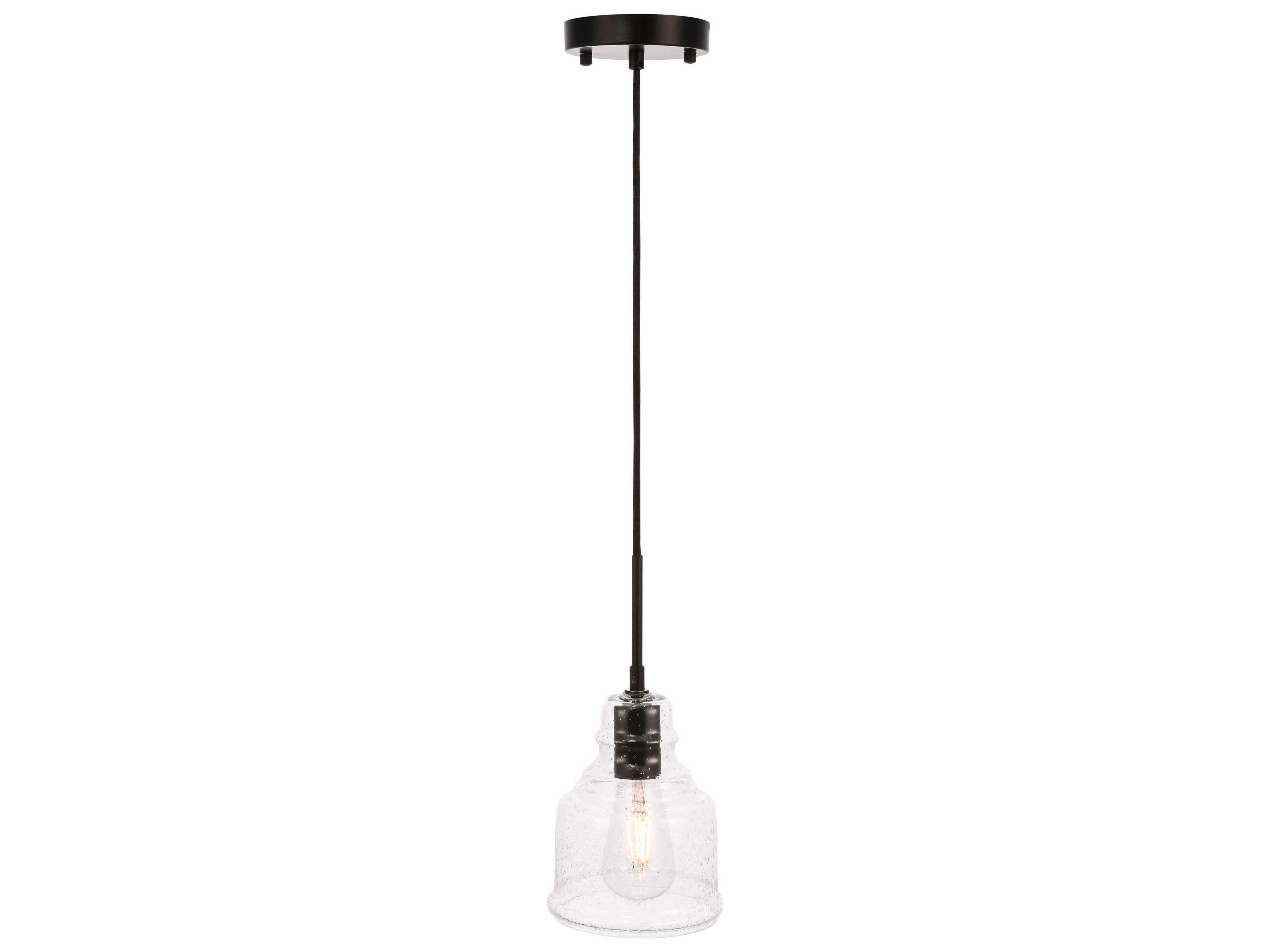 Elegant Lighting Pierce 1-Light Black Glass LED Bell Mini Pendant