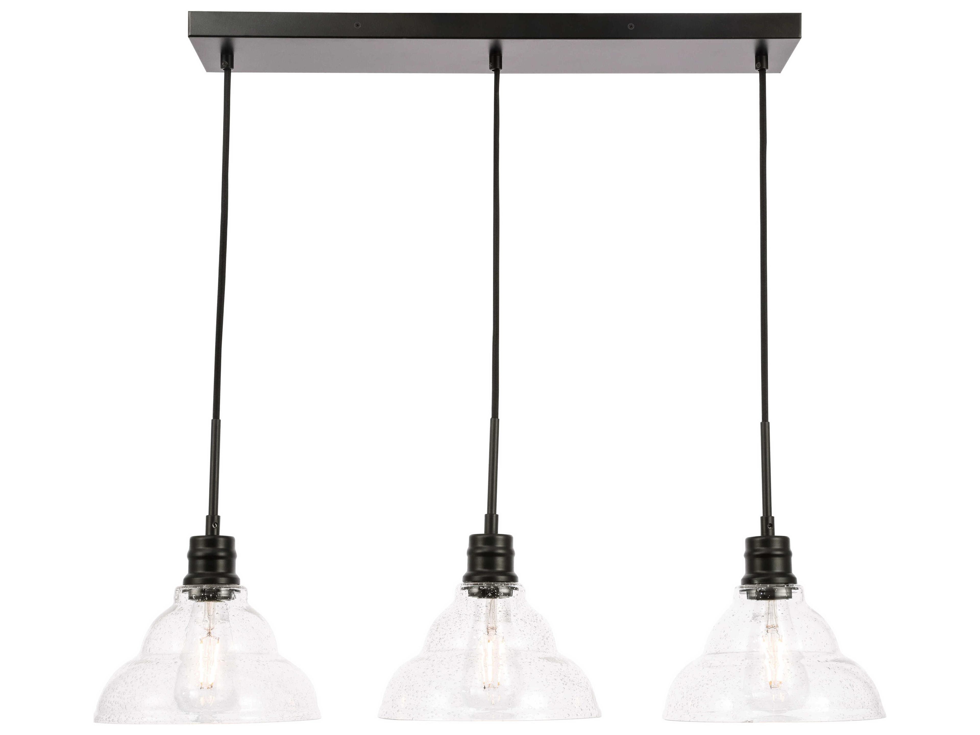 Clive 3-Light Black Glass LED Island Pendant