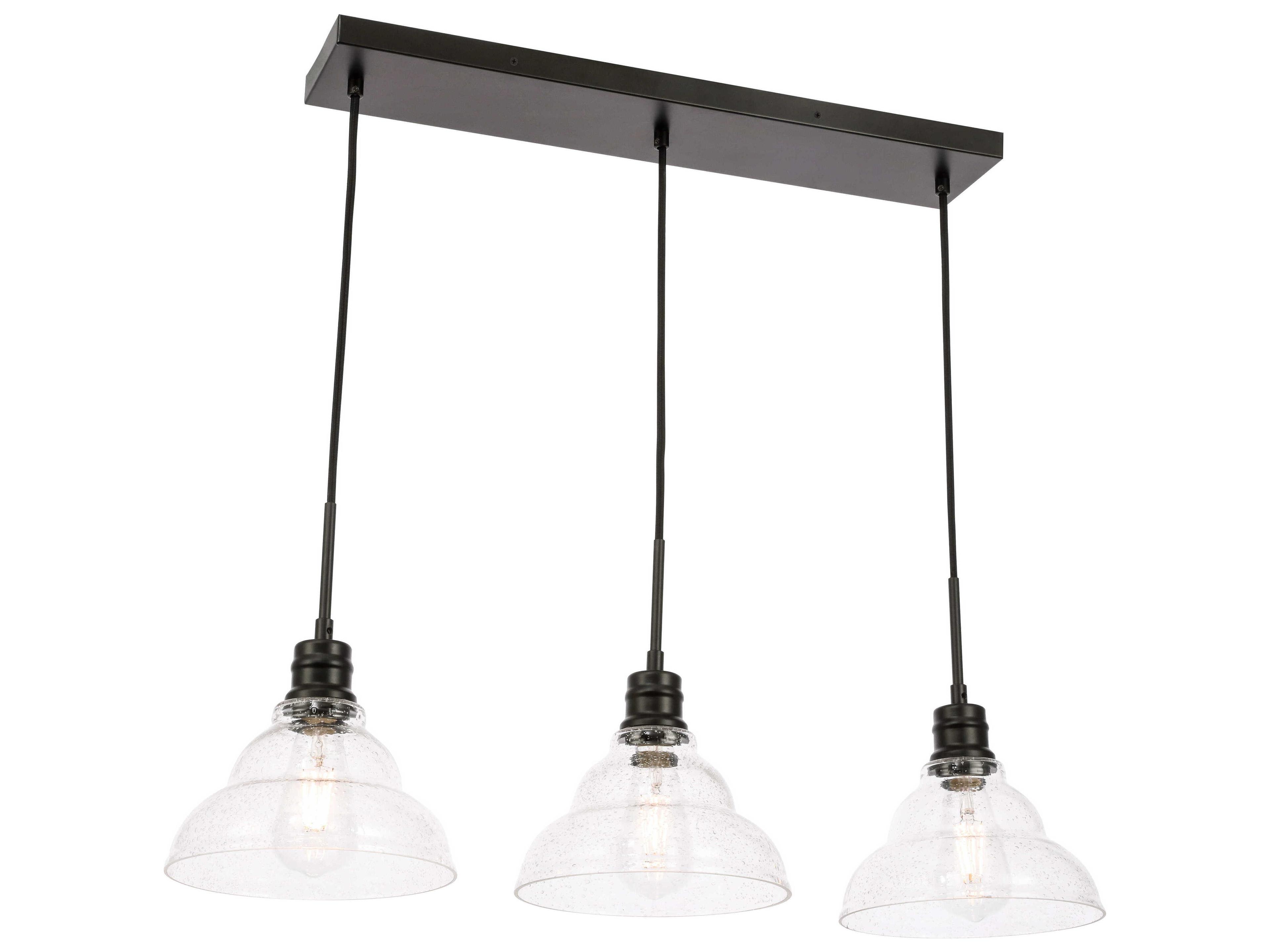 Elegant Lighting Clive 3-Light Black Glass LED Island Pendant
