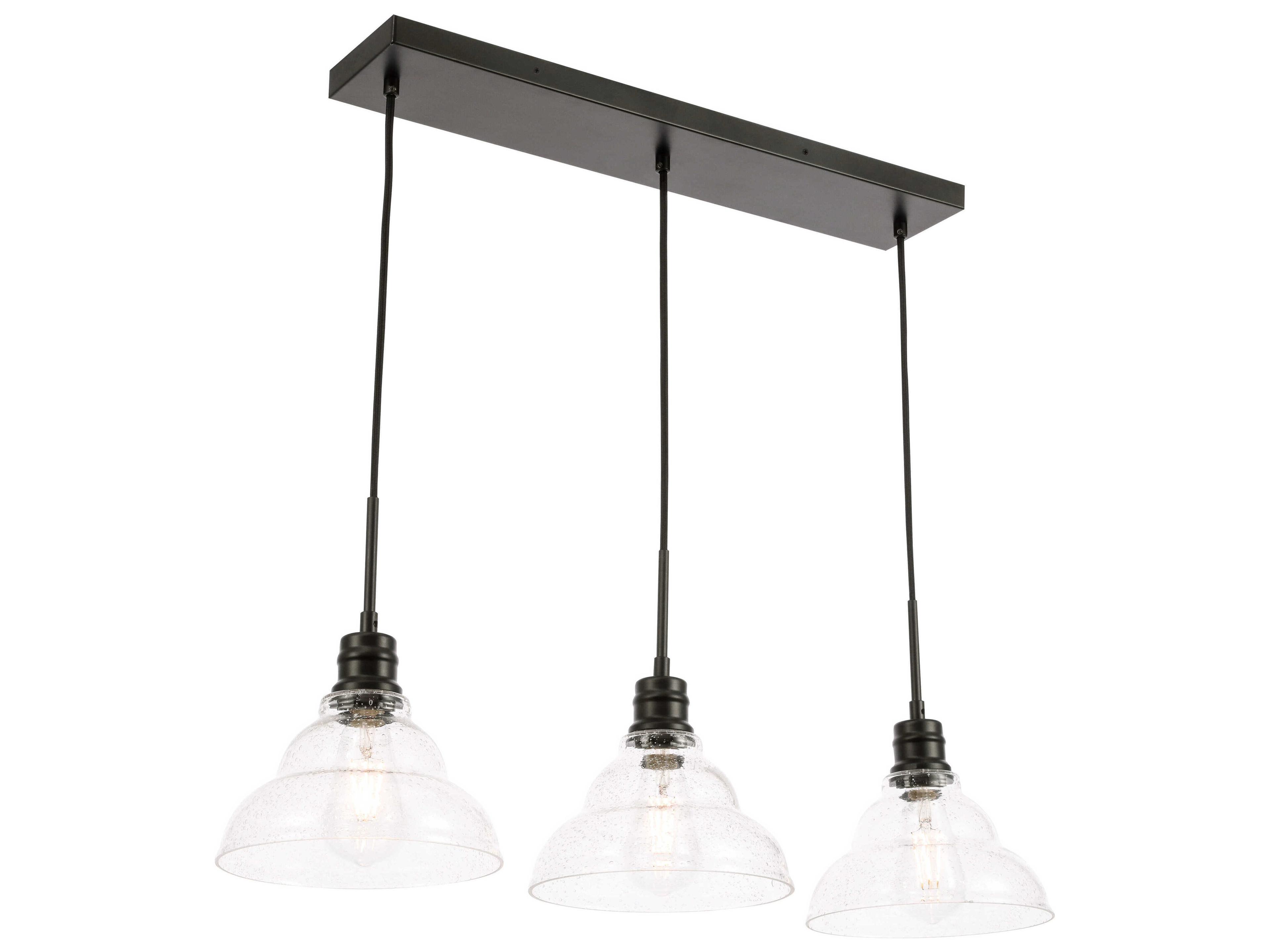 Elegant Lighting Clive 3-Light Black Glass LED Island Pendant