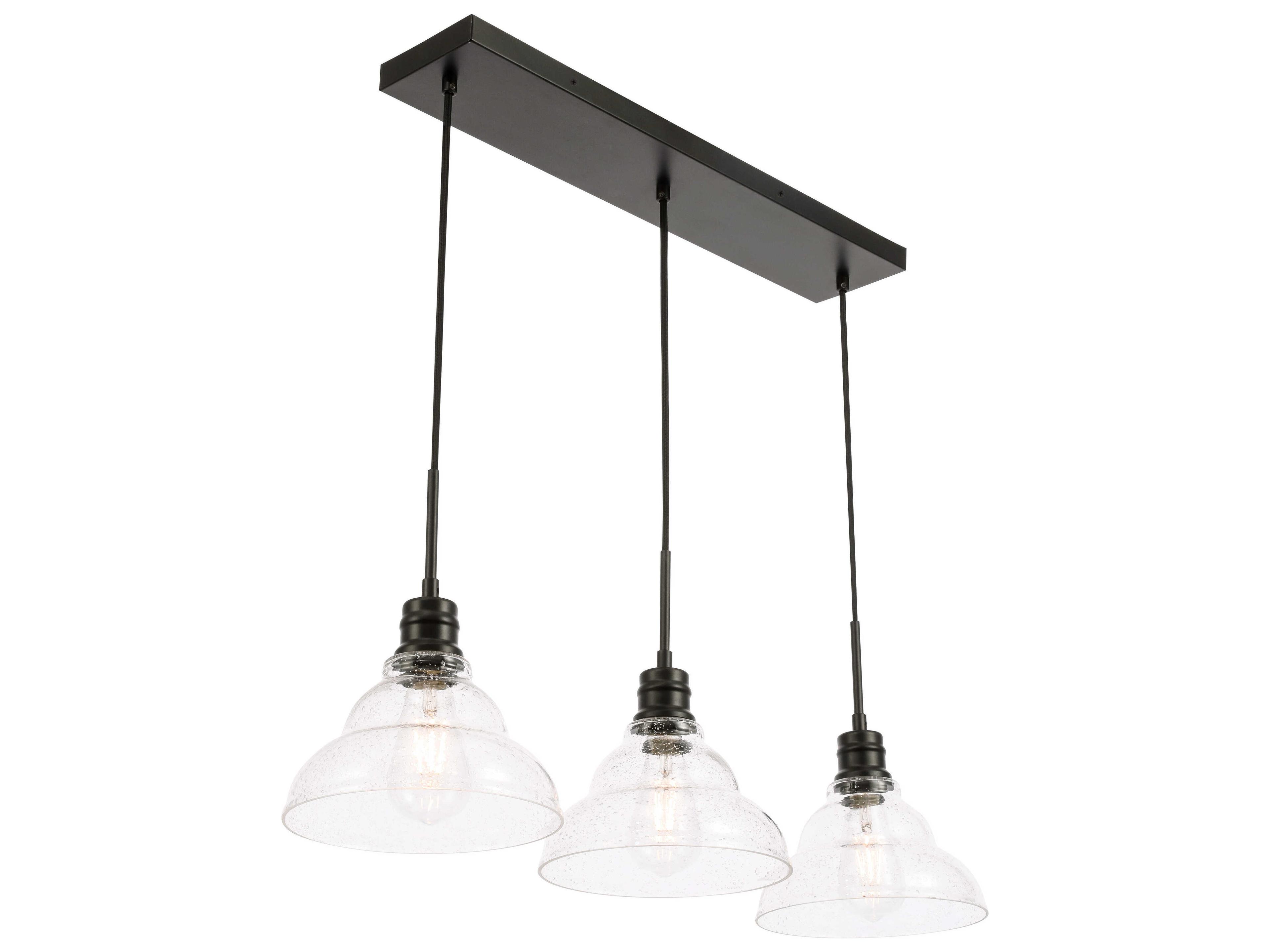 Elegant Lighting Clive 3-Light Black Glass LED Island Pendant