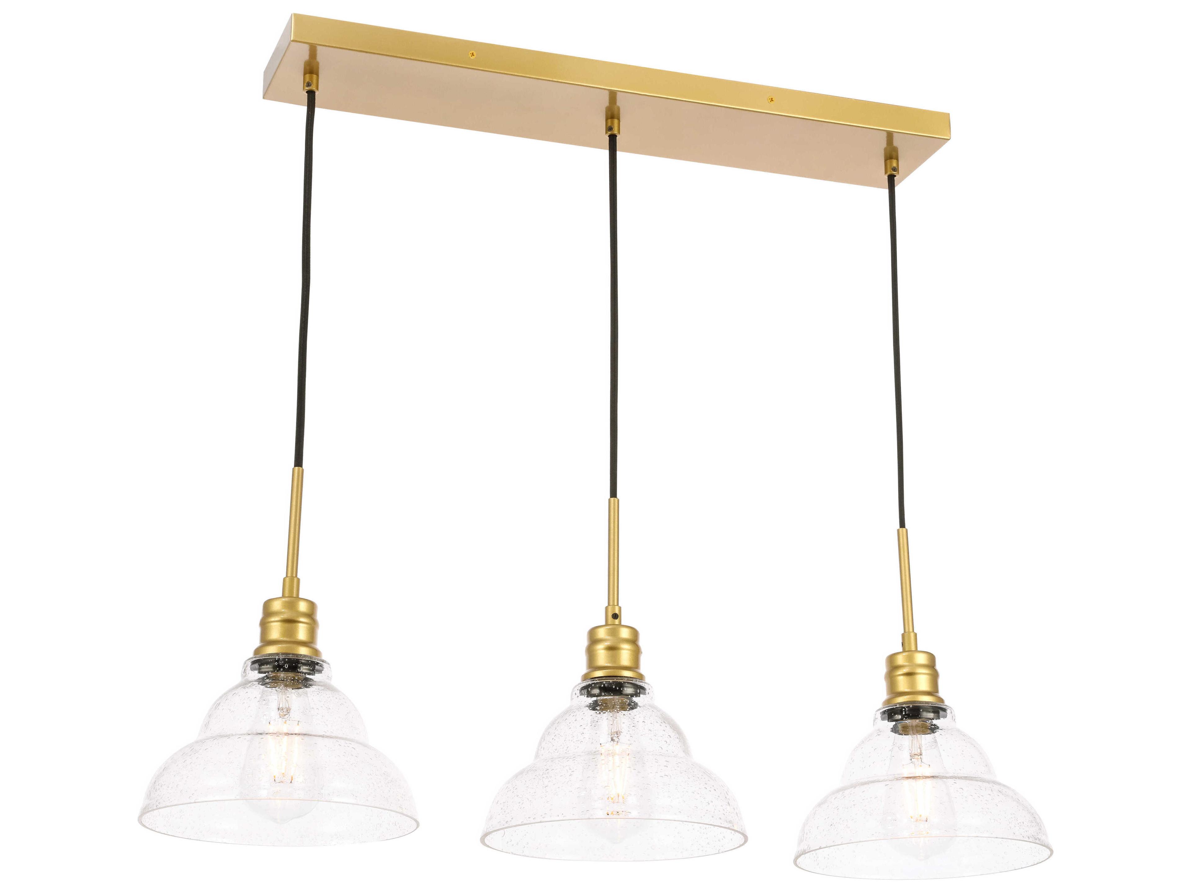 Elegant Lighting Clive 3-Light Brass Glass LED Island Pendant