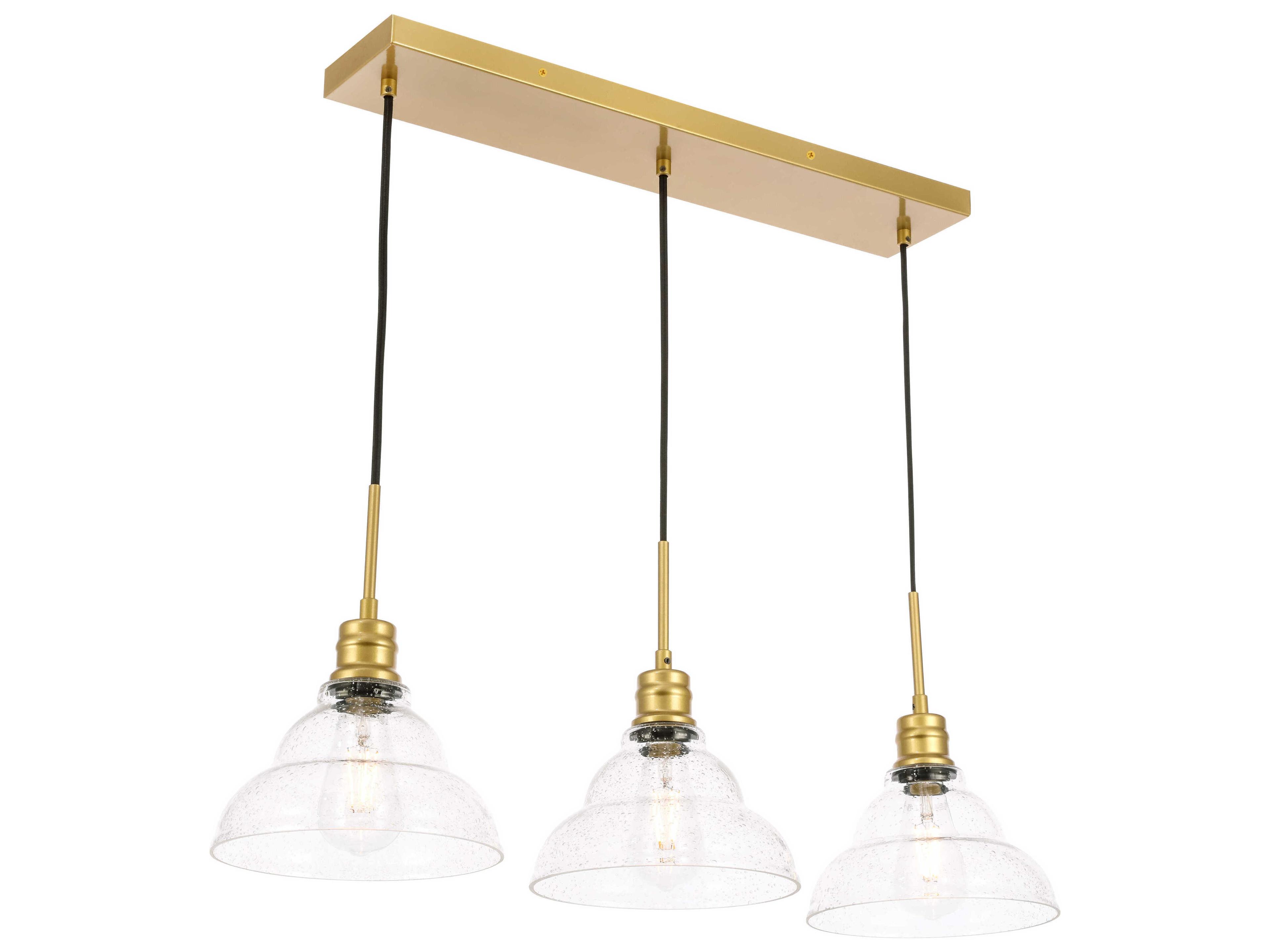 Elegant Lighting Clive 3-Light Brass Glass LED Island Pendant
