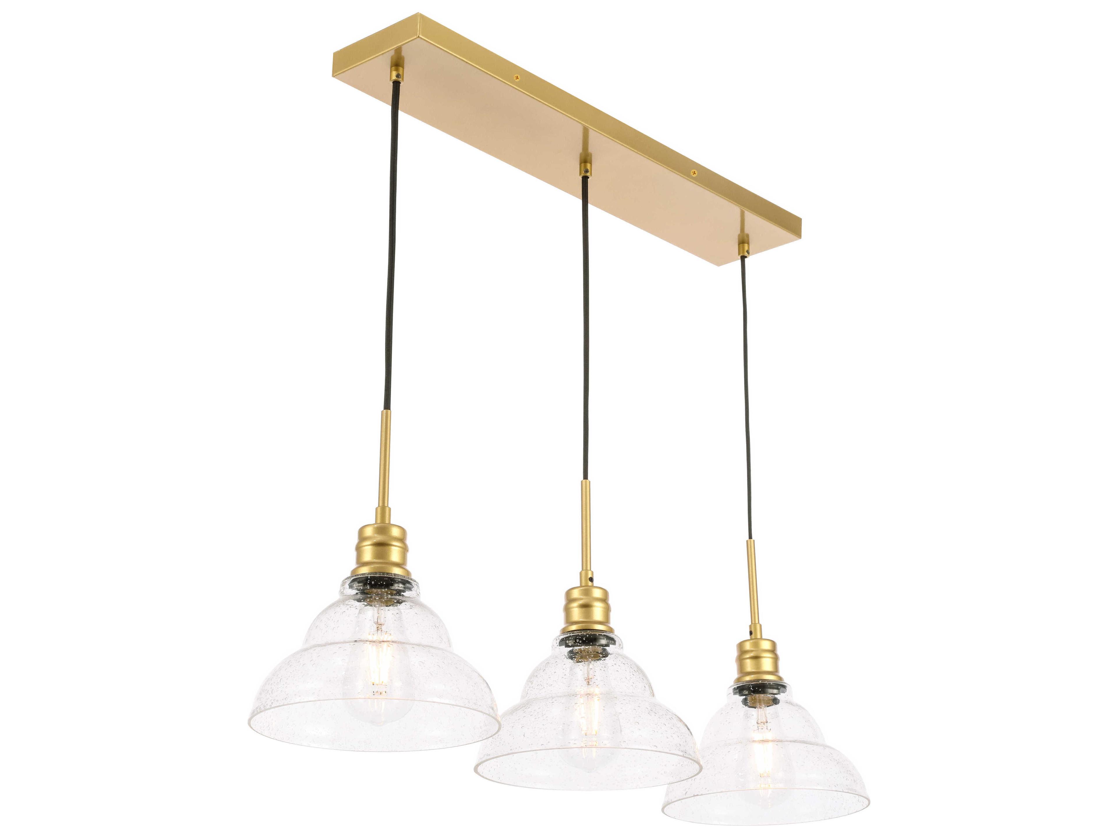 Elegant Lighting Clive 3-Light Brass Glass LED Island Pendant