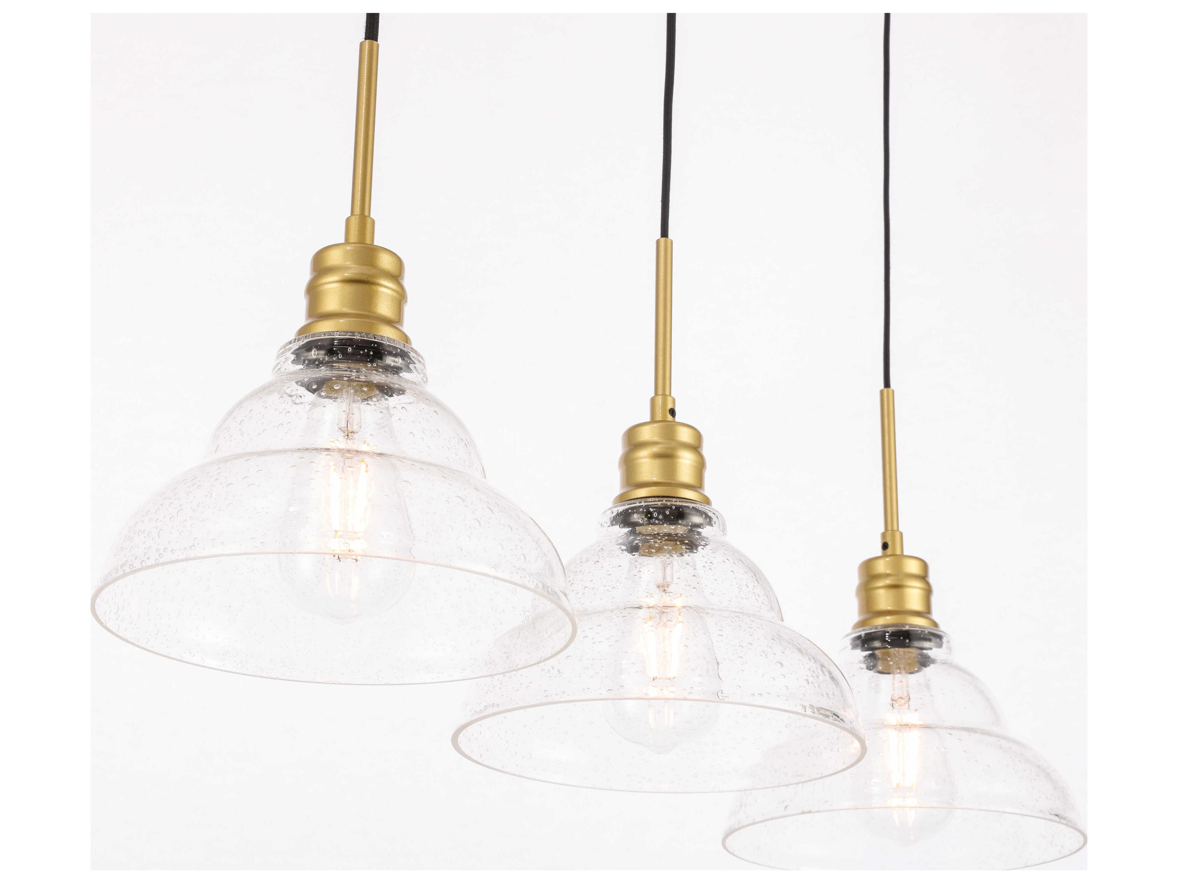 Elegant Lighting Clive 3-Light Brass Glass LED Island Pendant