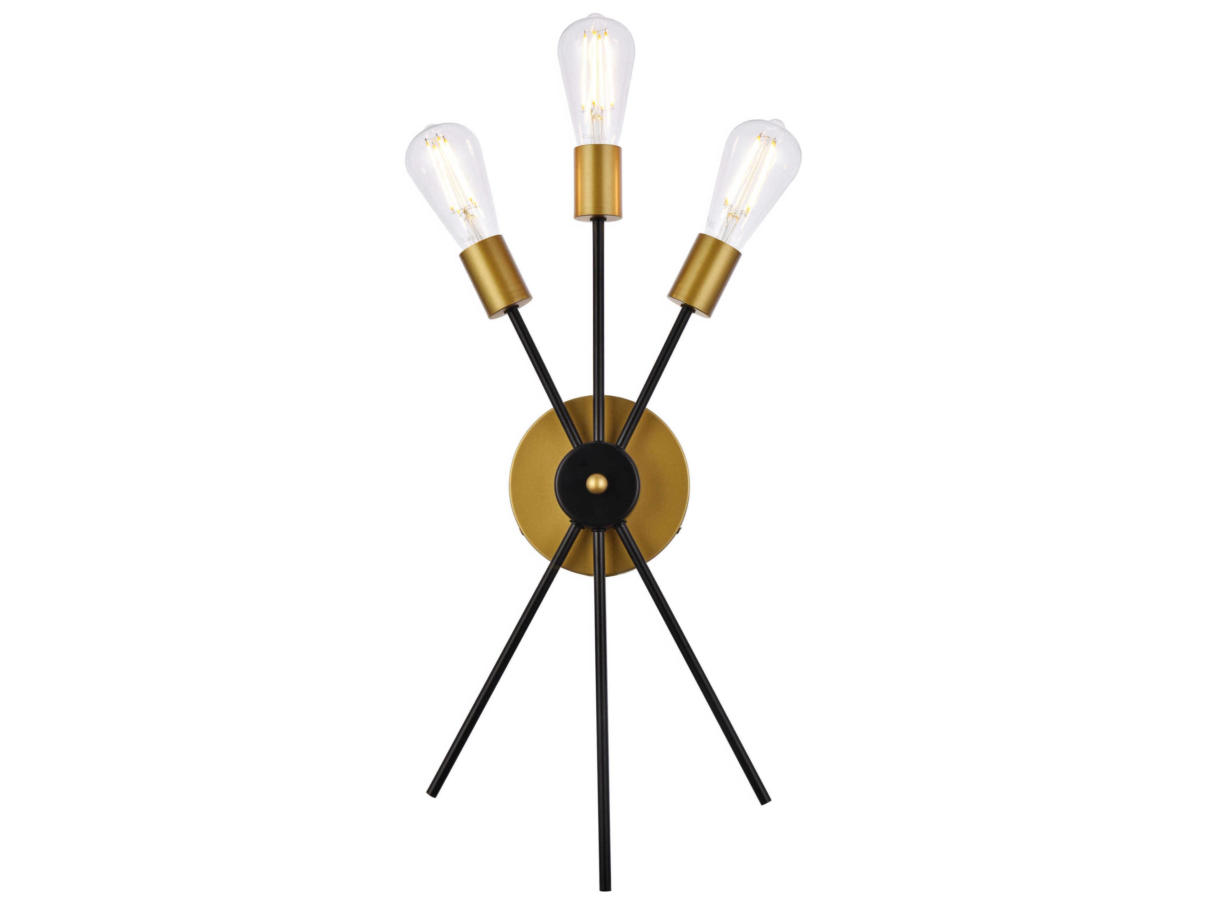 Lucca 3-Light Black And Brass Wall Sconce