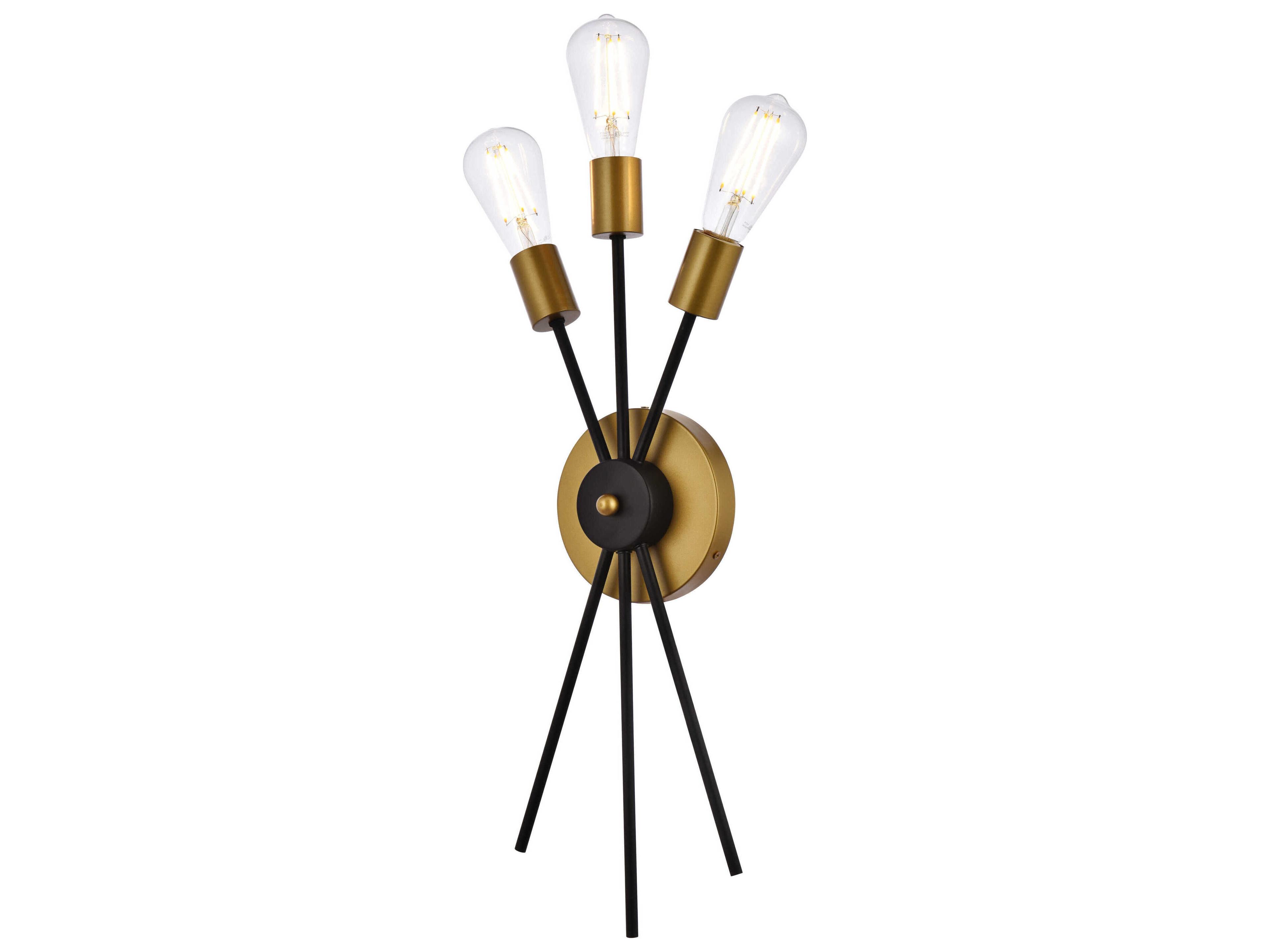Elegant Lighting Lucca 3-Light Black And Brass Wall Sconce
