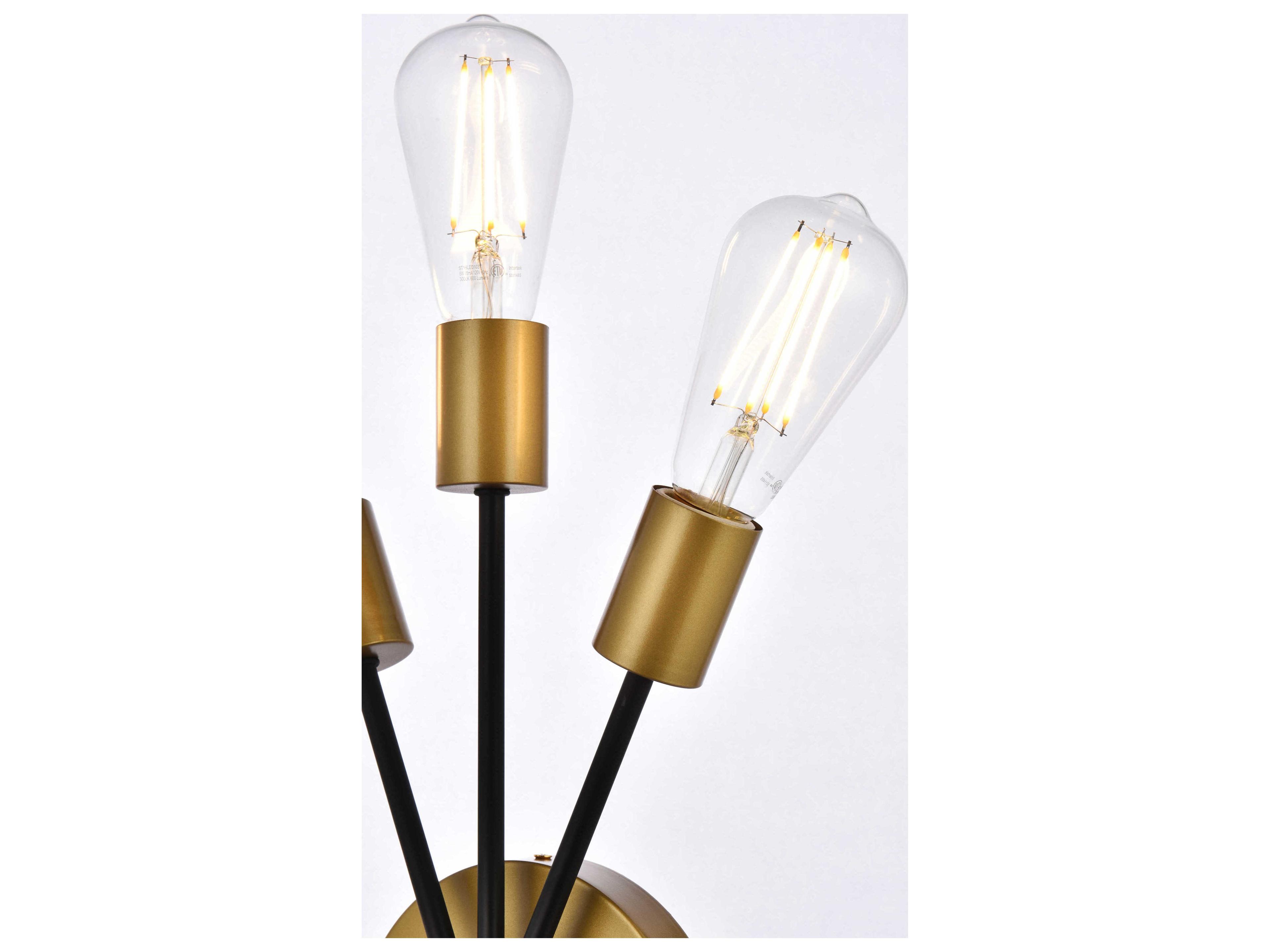 Elegant Lighting Lucca 3-Light Black And Brass Wall Sconce