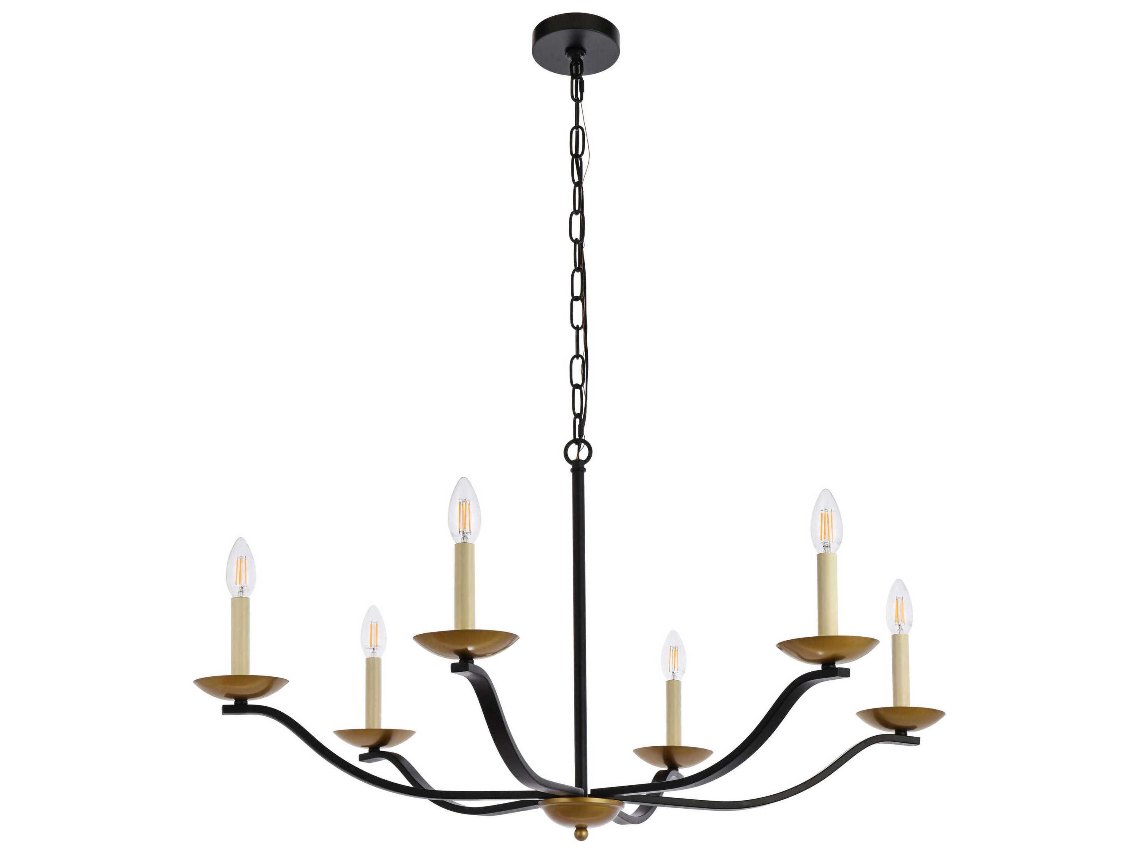 Elegant Lighting Trey 6-Light Black And Brass Chandelier