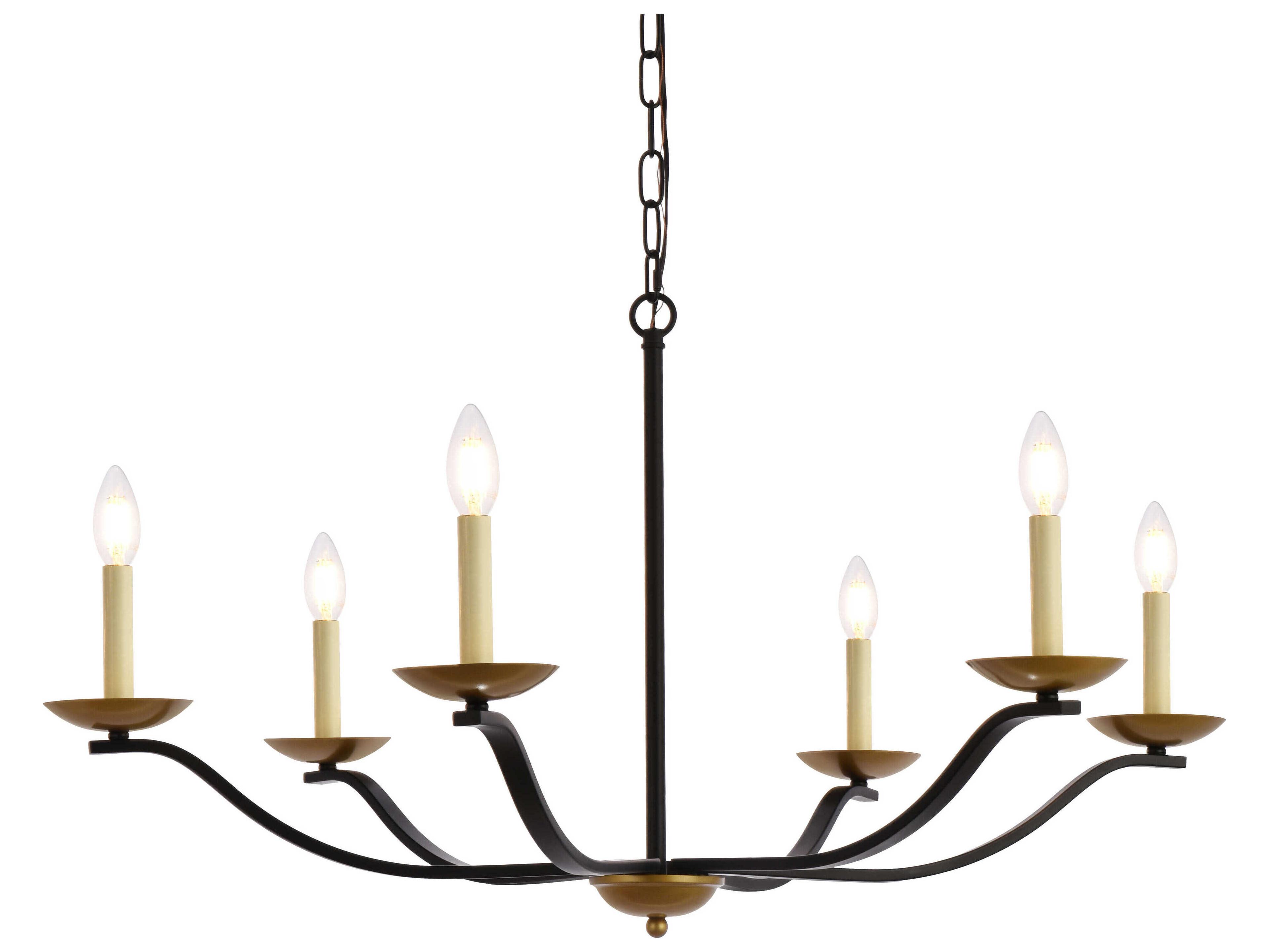 Elegant Lighting Trey 6-Light Black And Brass Chandelier