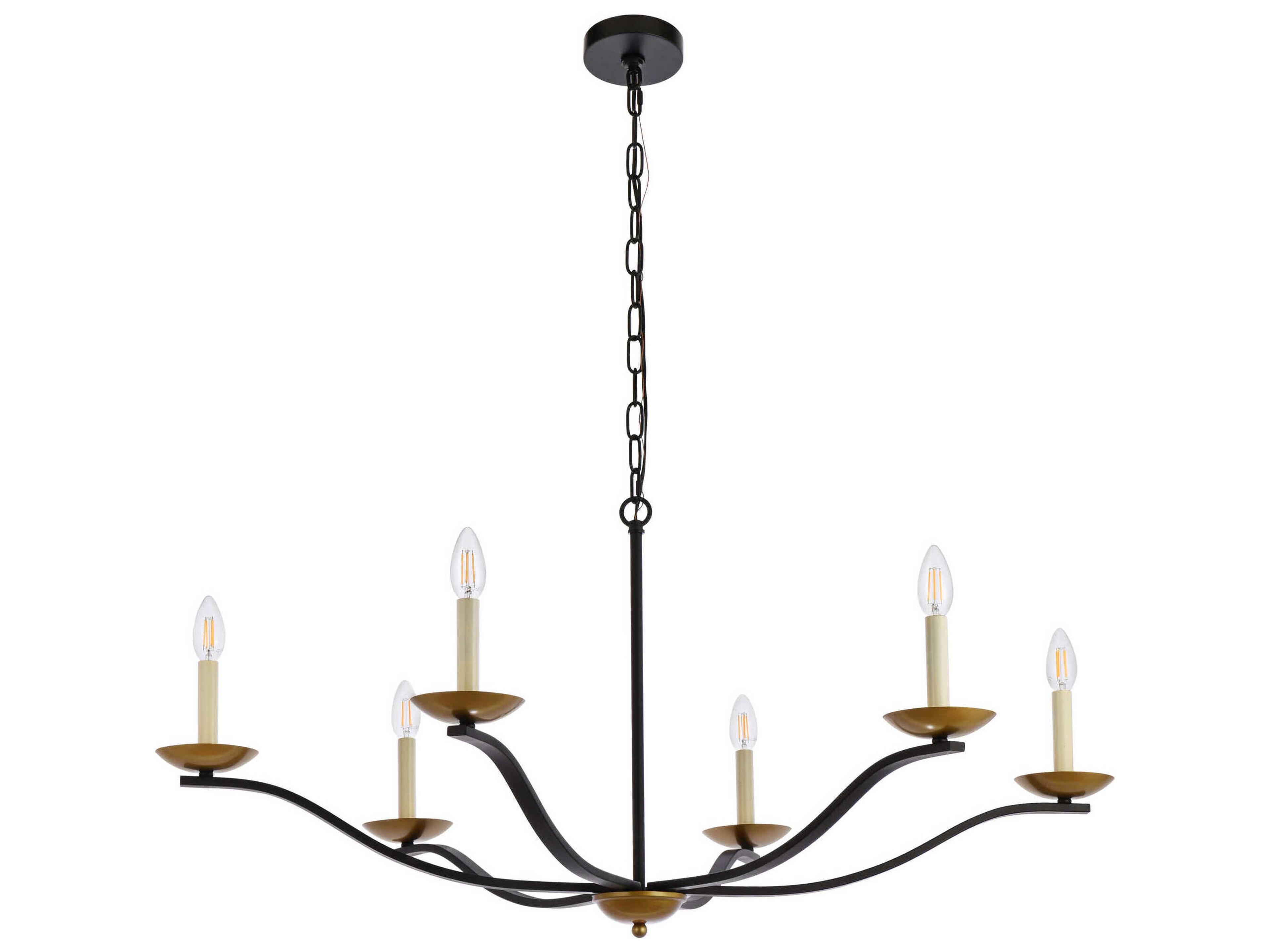 Elegant Lighting Trey 6-Light Black And Brass Chandelier