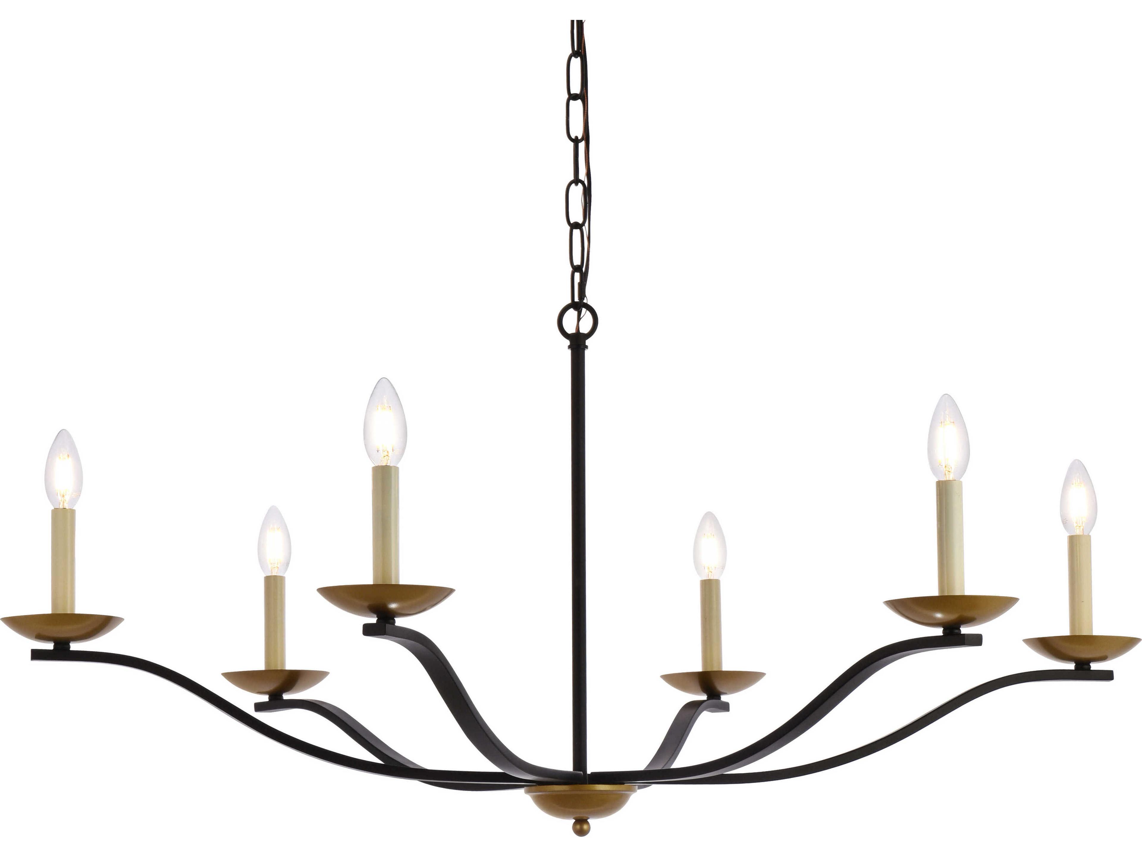 Elegant Lighting Trey 6-Light Black And Brass Chandelier