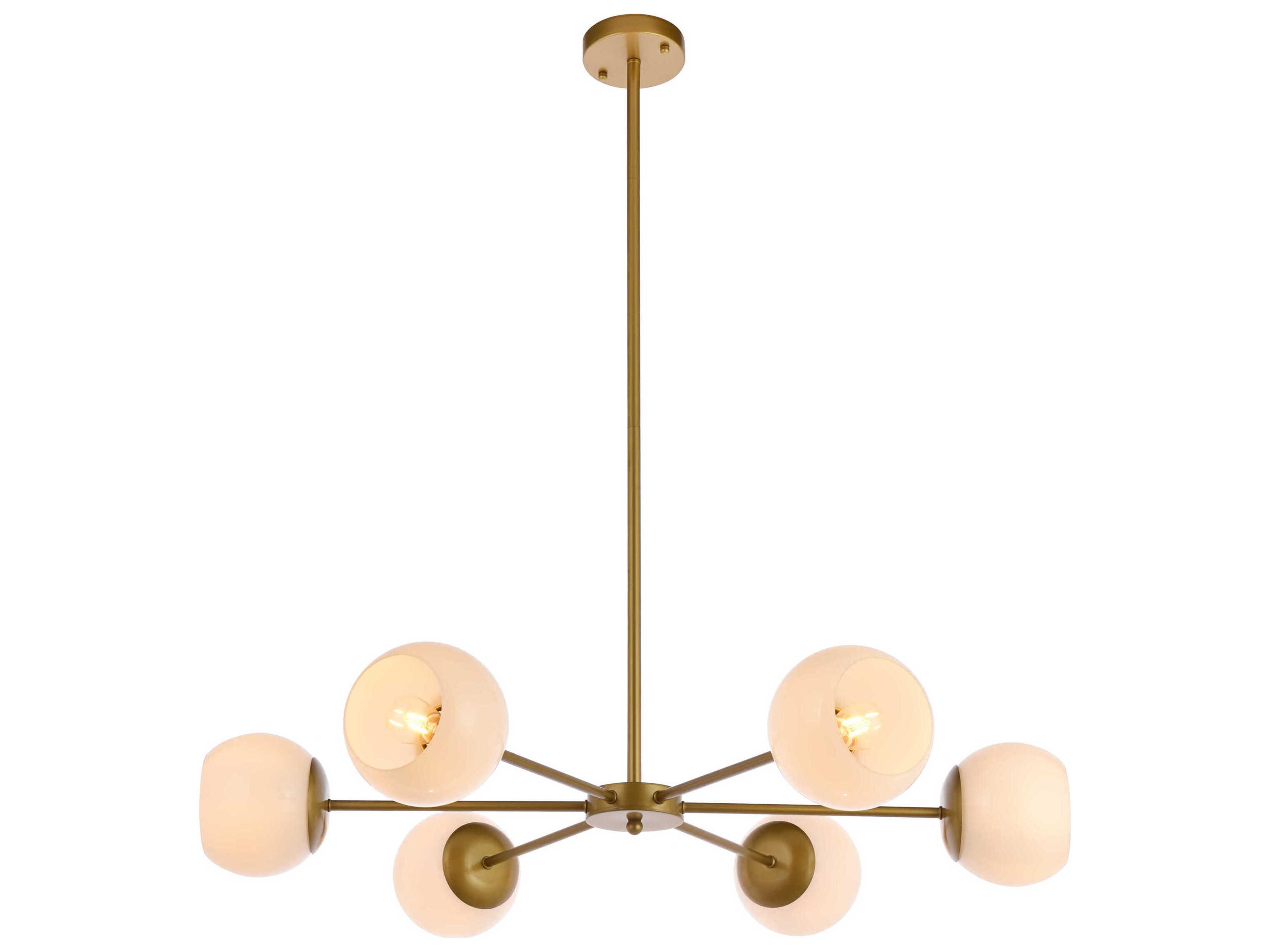 Briggs 6-Light Brass And White Glass Globe Chandelier