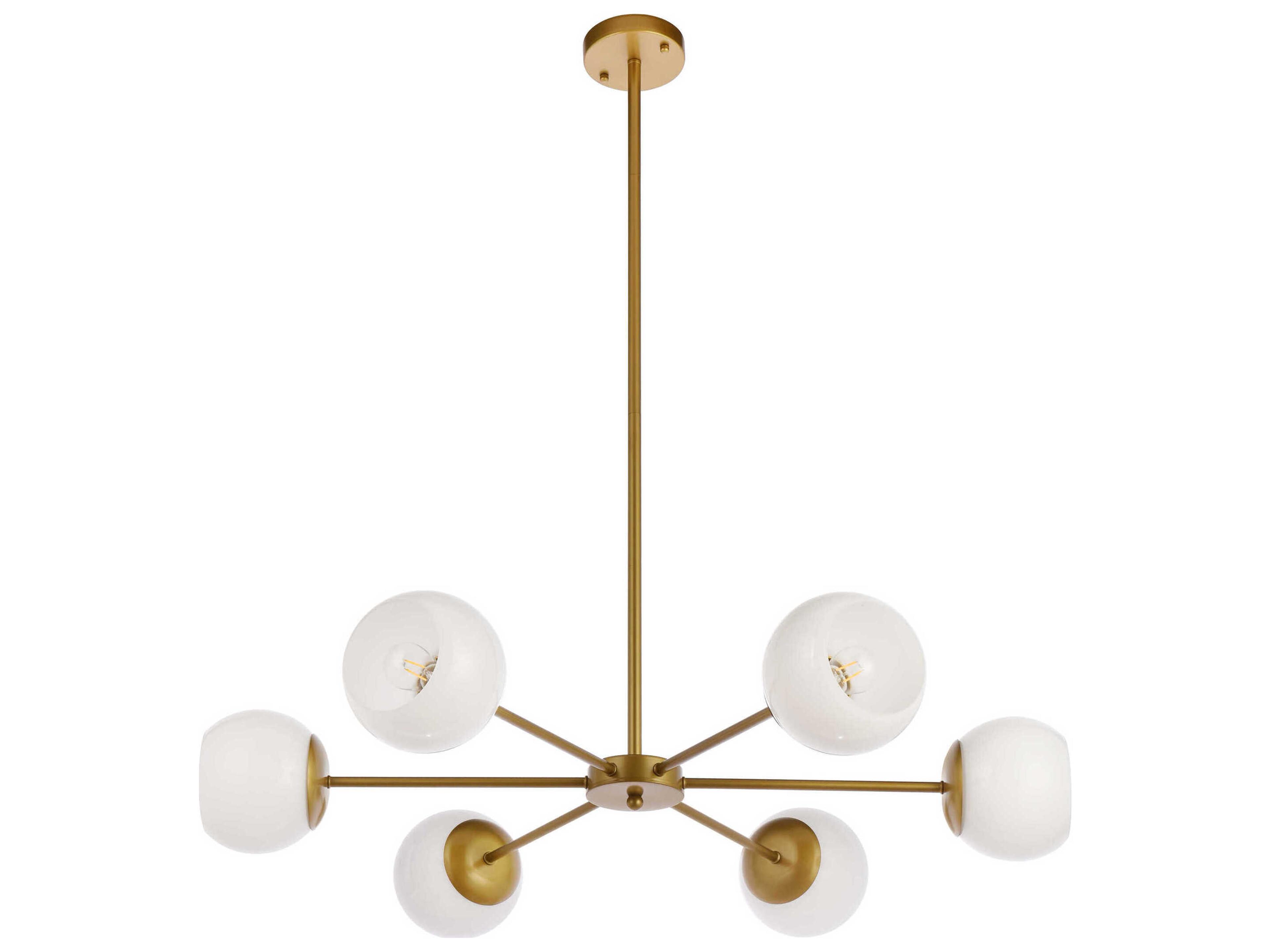 Elegant Lighting Briggs 6-Light Brass And White Glass Globe Chandelier
