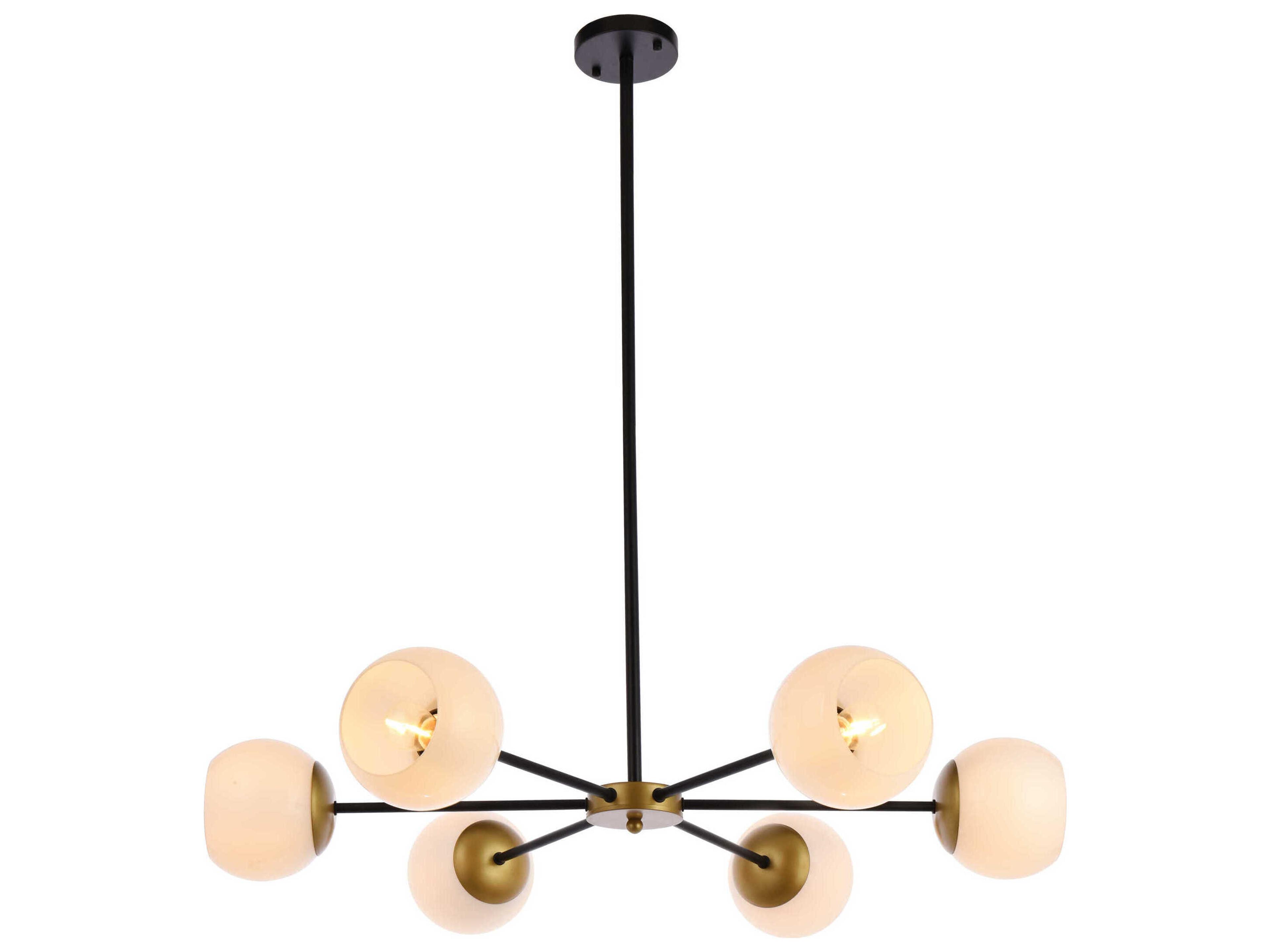 Briggs 6-Light Black And Brass White Glass Globe Chandelier