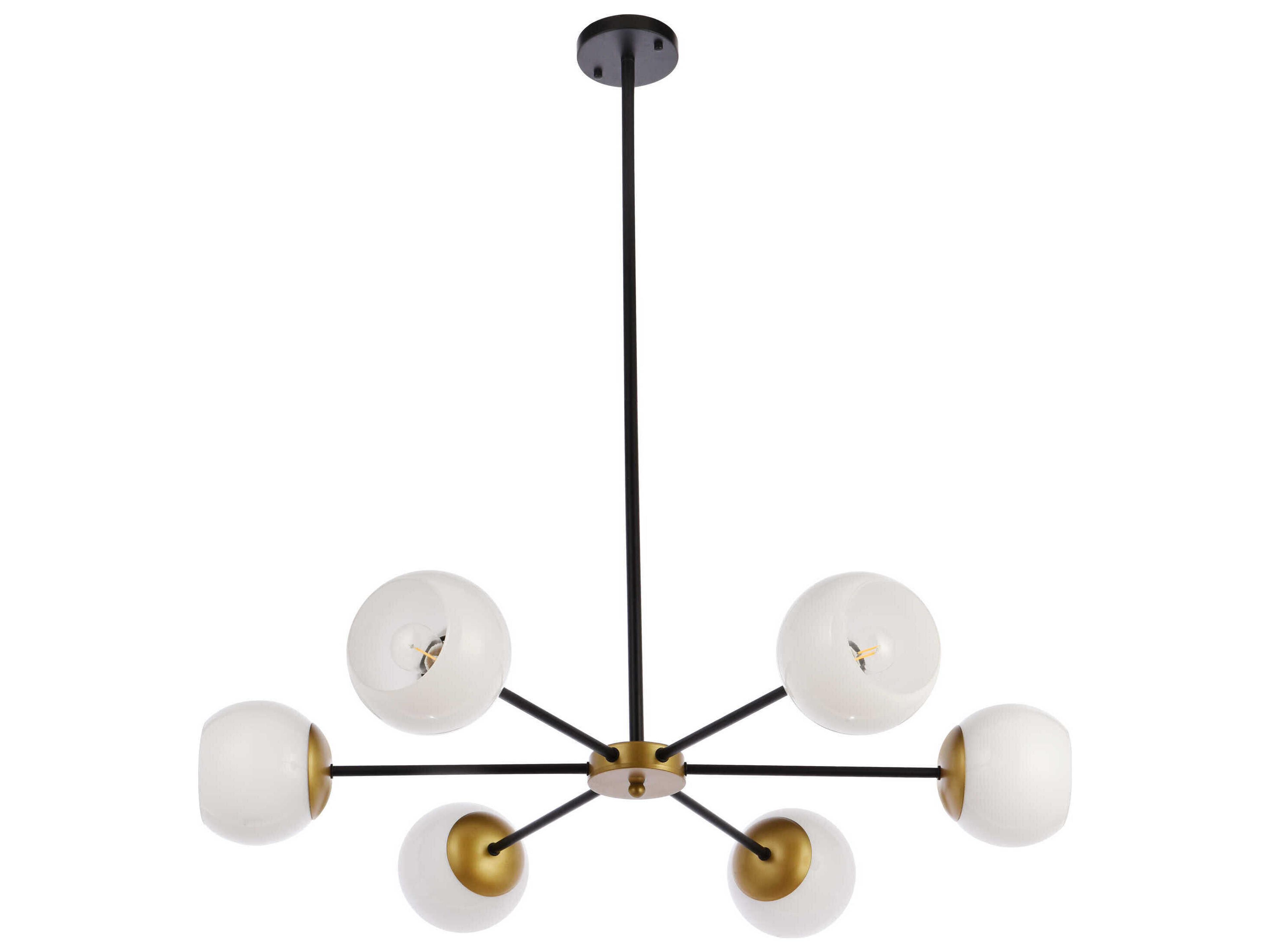Elegant Lighting Briggs 6-Light Black And Brass White Glass Globe Chandelier