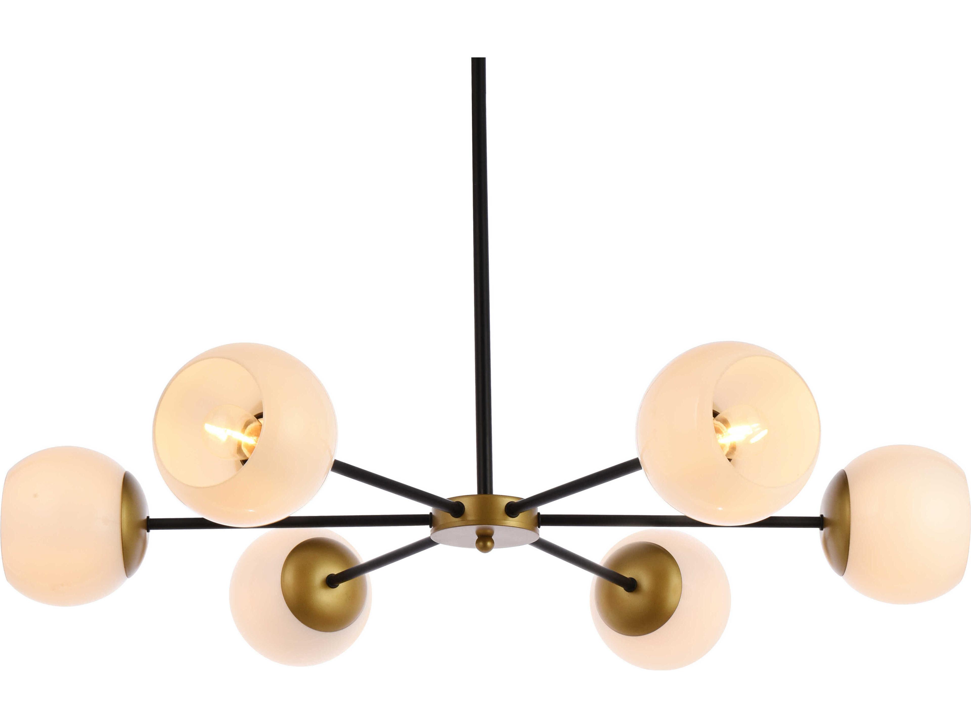 Elegant Lighting Briggs 6-Light Black And Brass White Glass Globe Chandelier