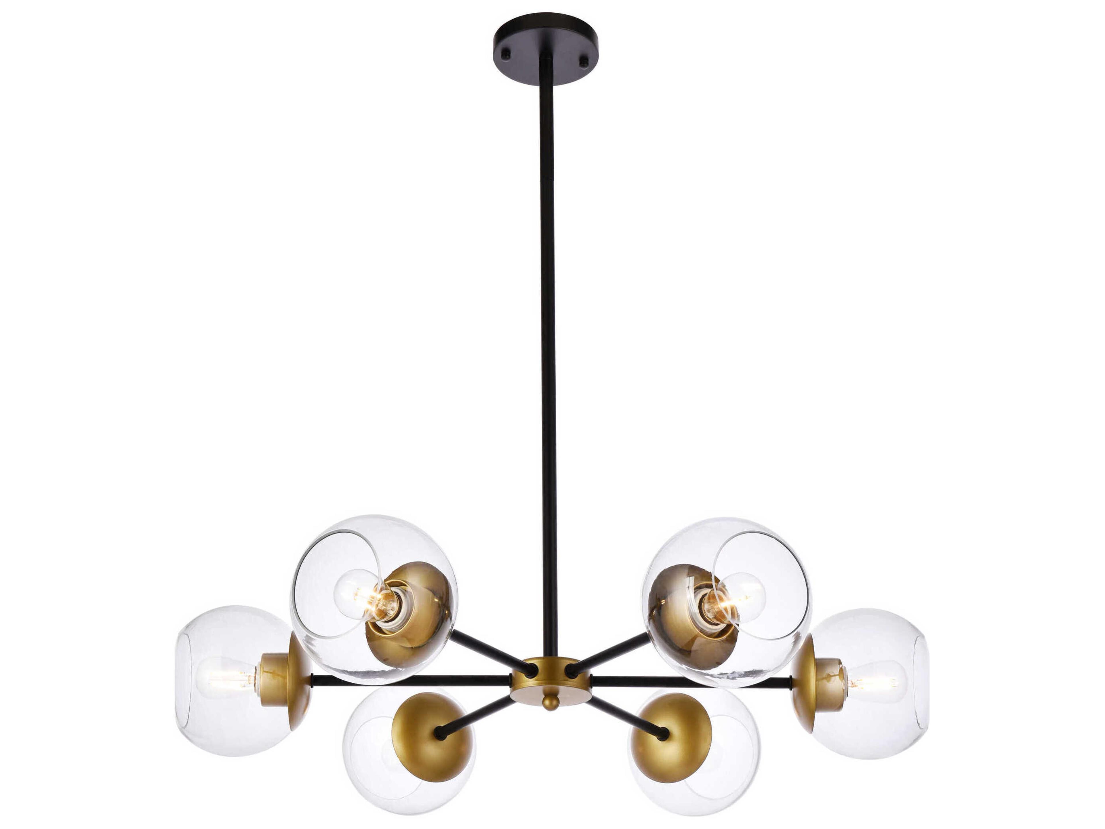 Briggs 6-Light Black And Brass Clear Glass Globe Chandelier