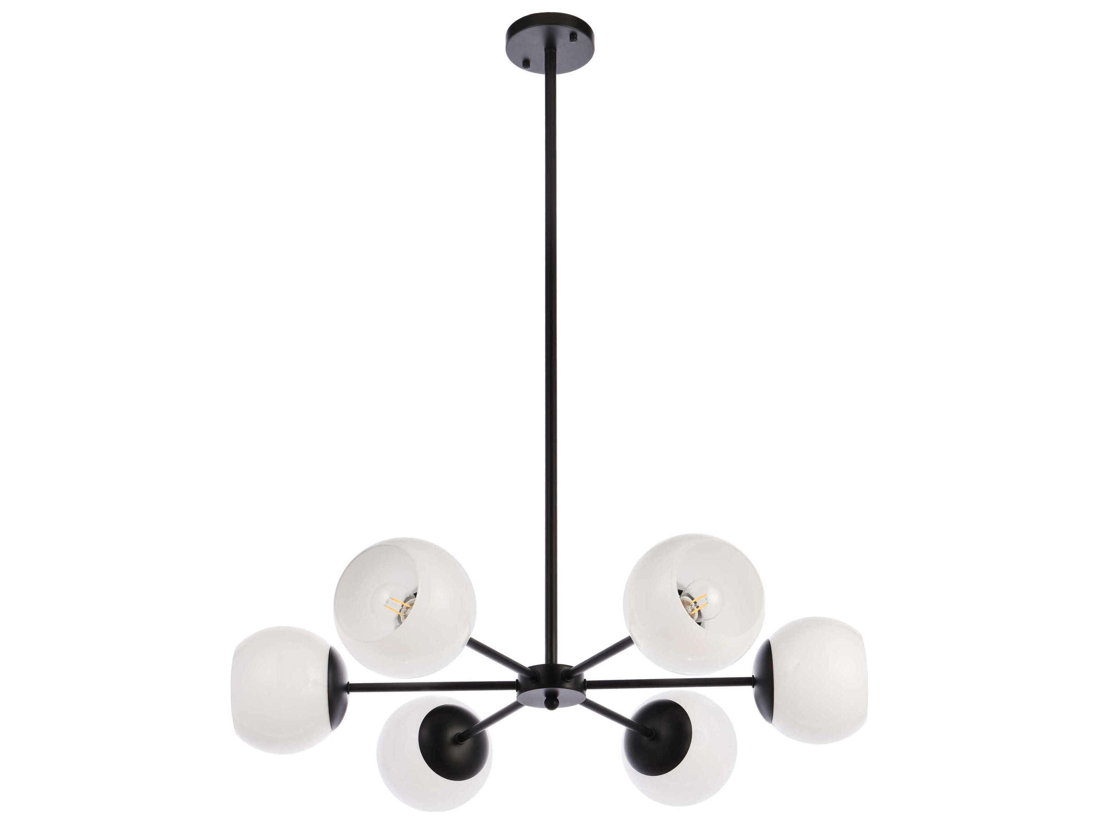 Elegant Lighting Briggs 6-Light Black And White Glass Globe Chandelier