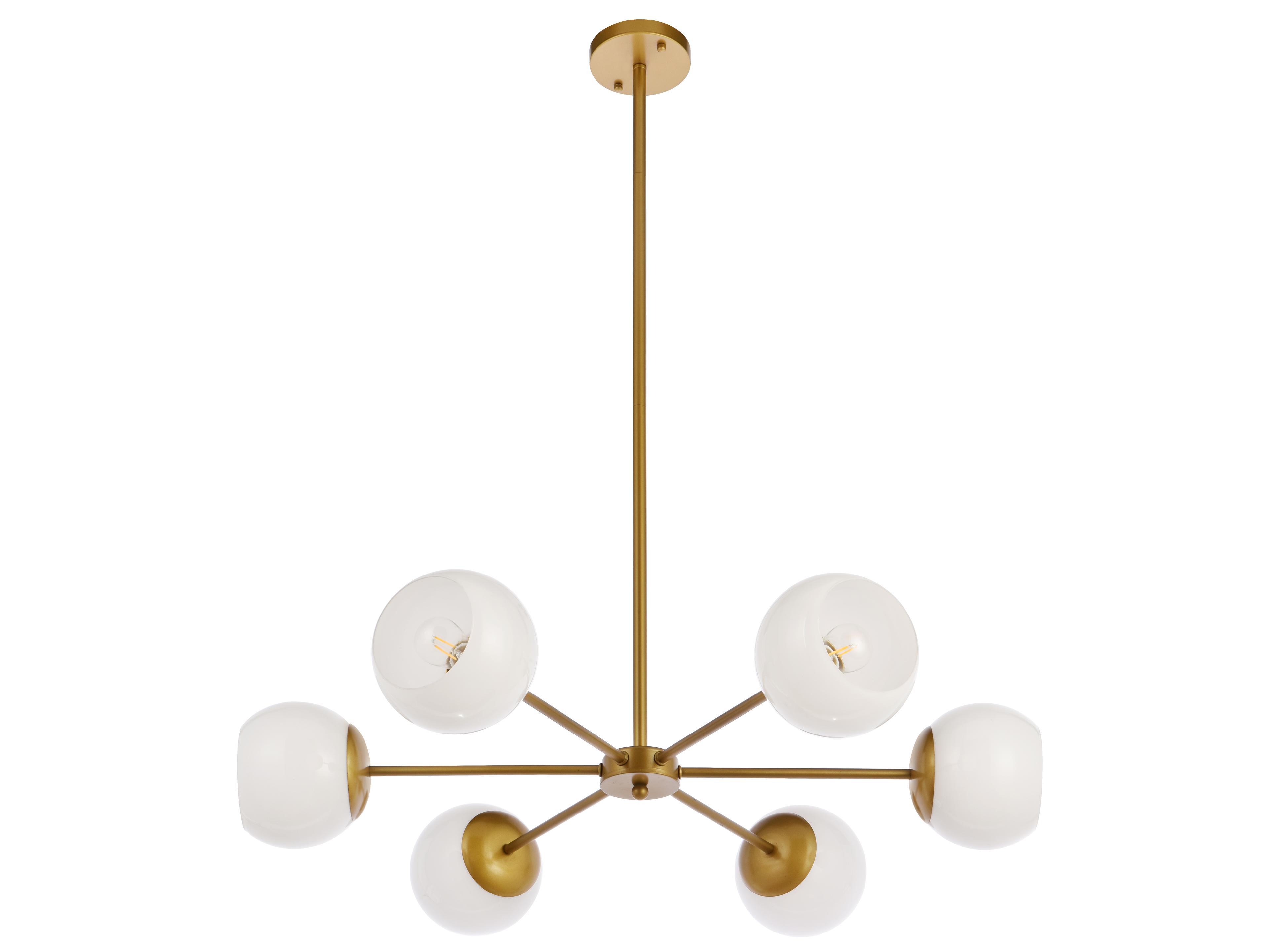Elegant Lighting Briggs 6-Light Brass And White Glass Globe Chandelier