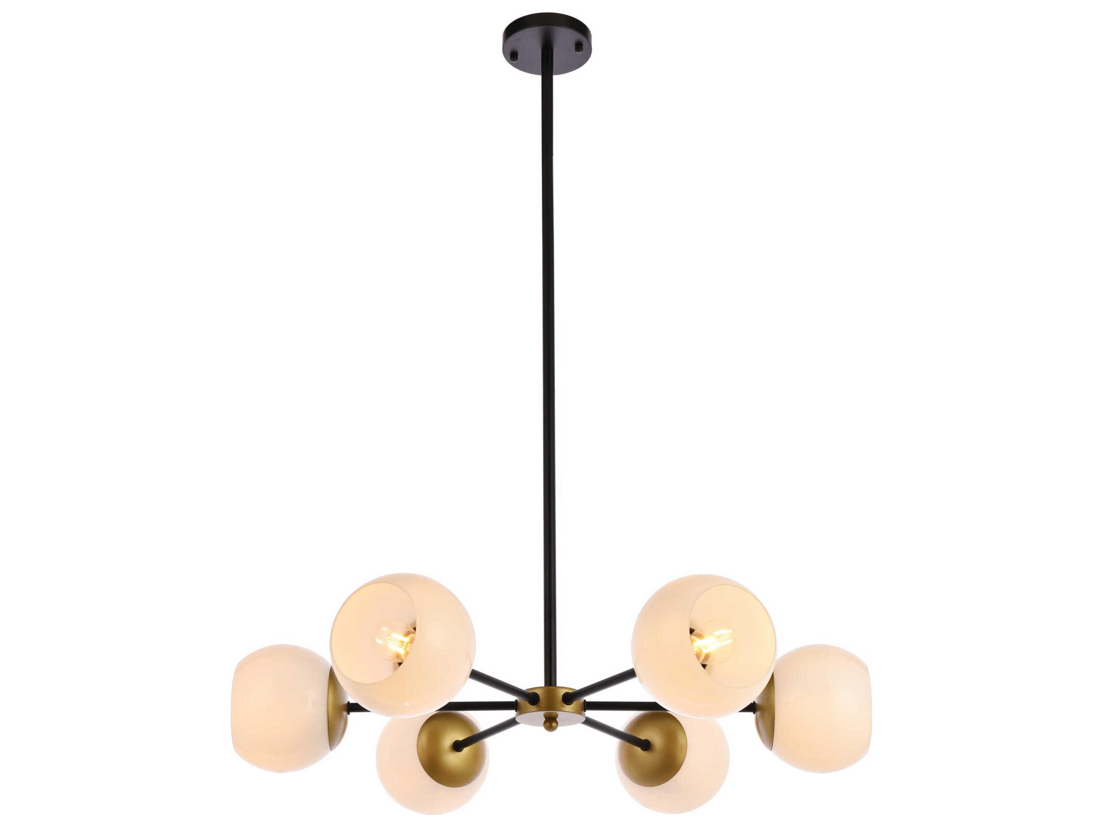 Briggs 6-Light Black And Brass White Glass Globe Chandelier