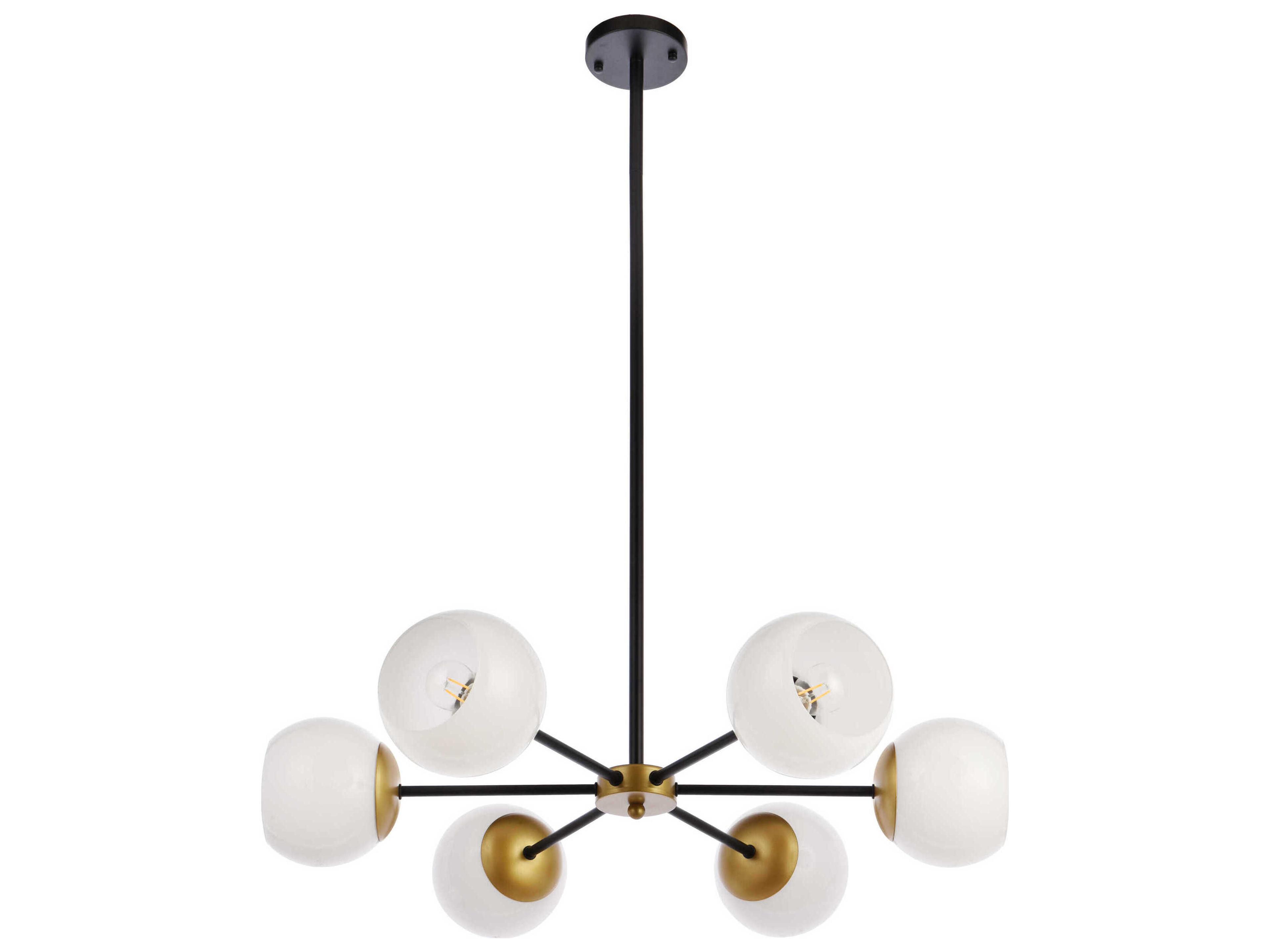 Elegant Lighting Briggs 6-Light Black And Brass White Glass Globe Chandelier