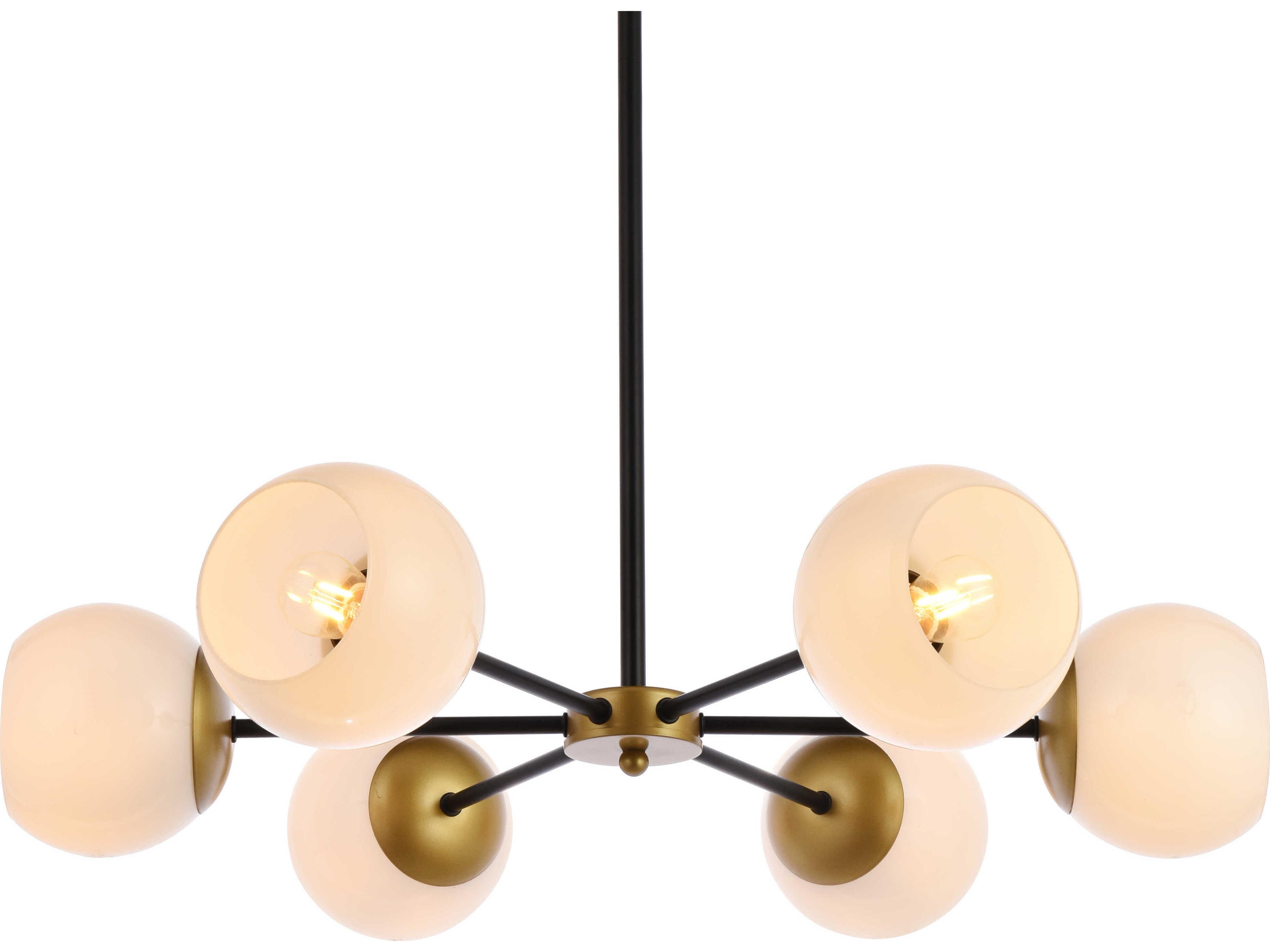 Elegant Lighting Briggs 6-Light Black And Brass White Glass Globe Chandelier