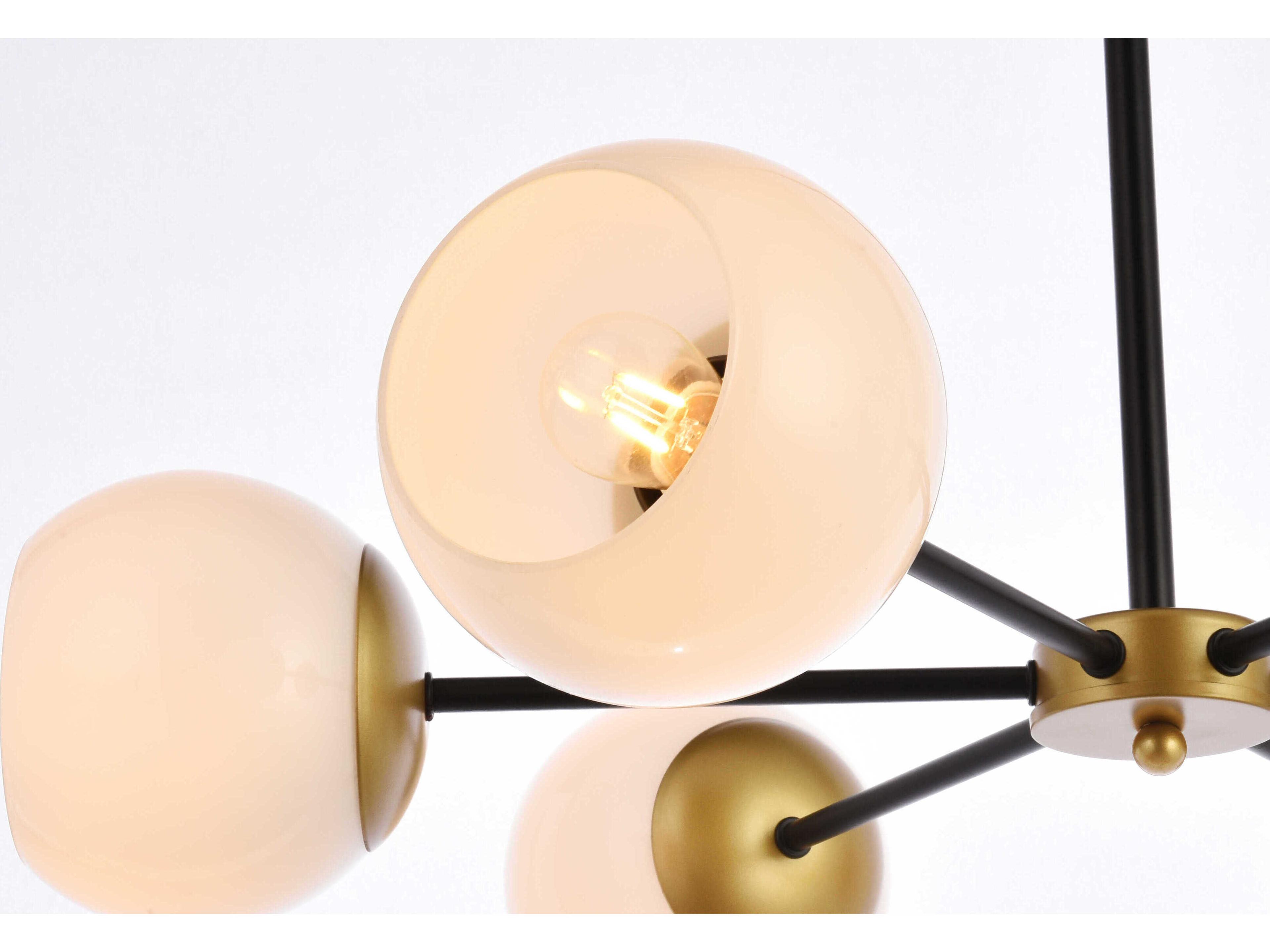 Elegant Lighting Briggs 6-Light Black And Brass White Glass Globe Chandelier