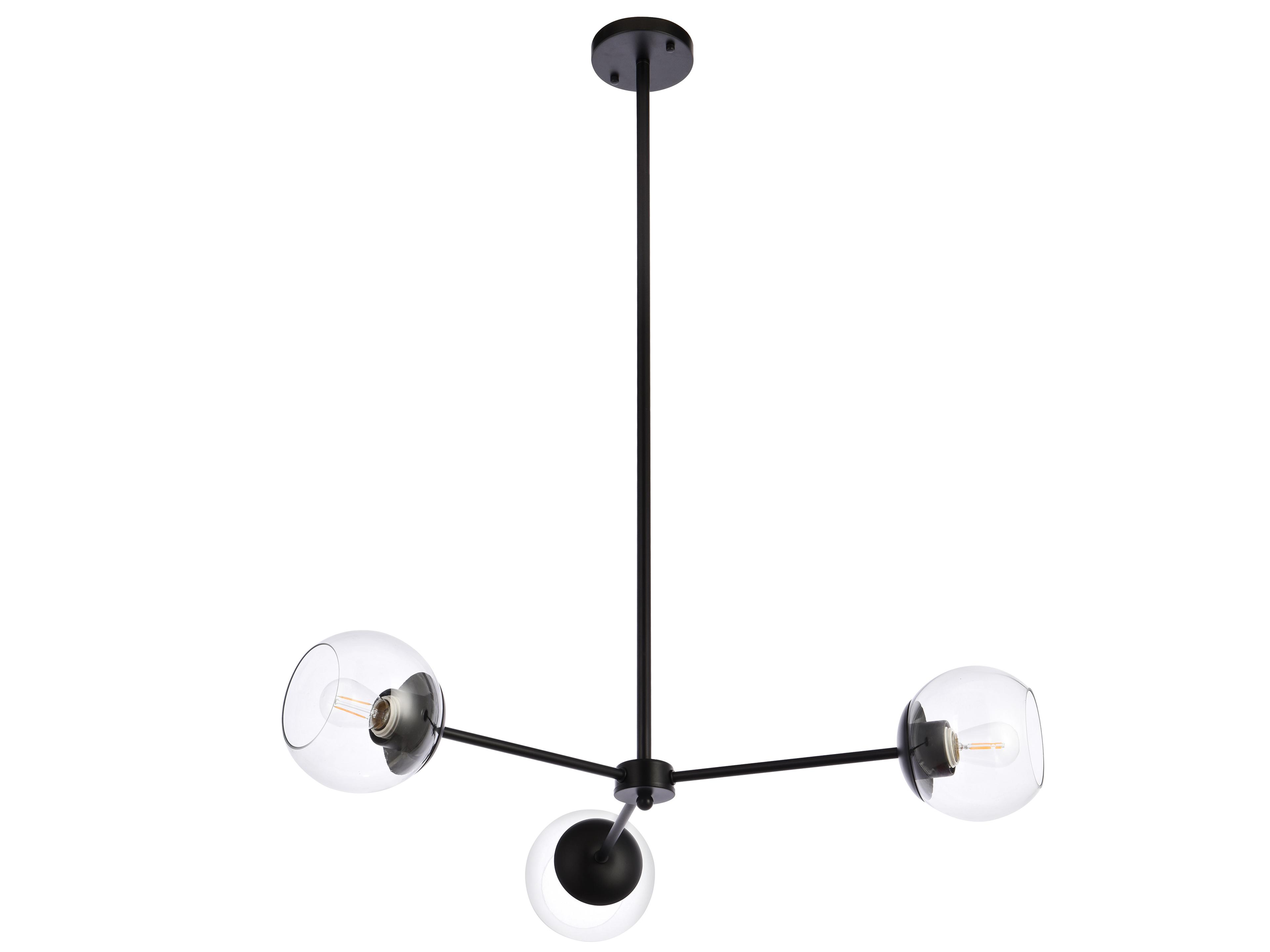 Elegant Lighting Briggs 3-Light Black And Clear Glass Globe Chandelier