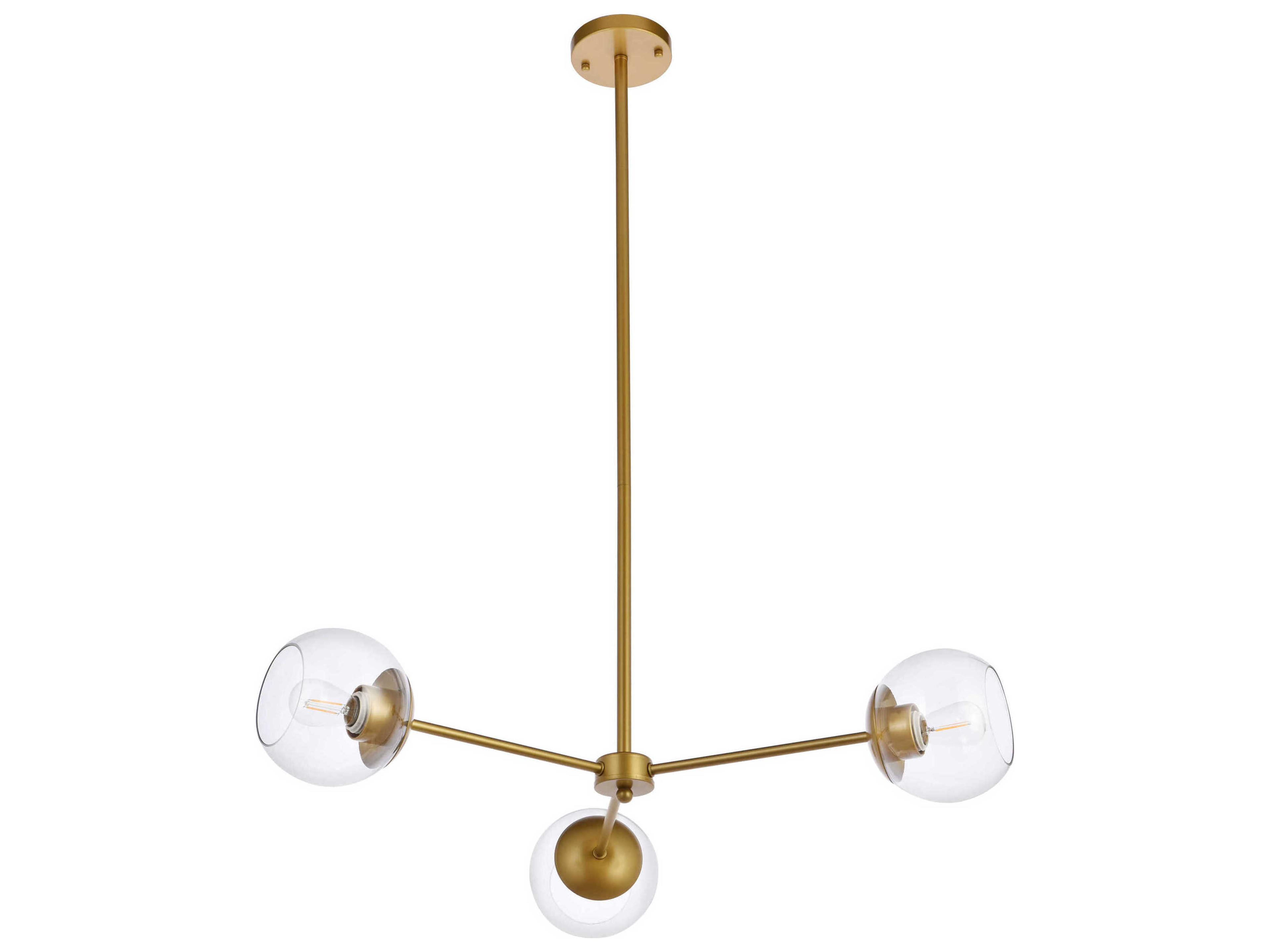Elegant Lighting Briggs 3-Light Brass And Clear Glass Globe Chandelier