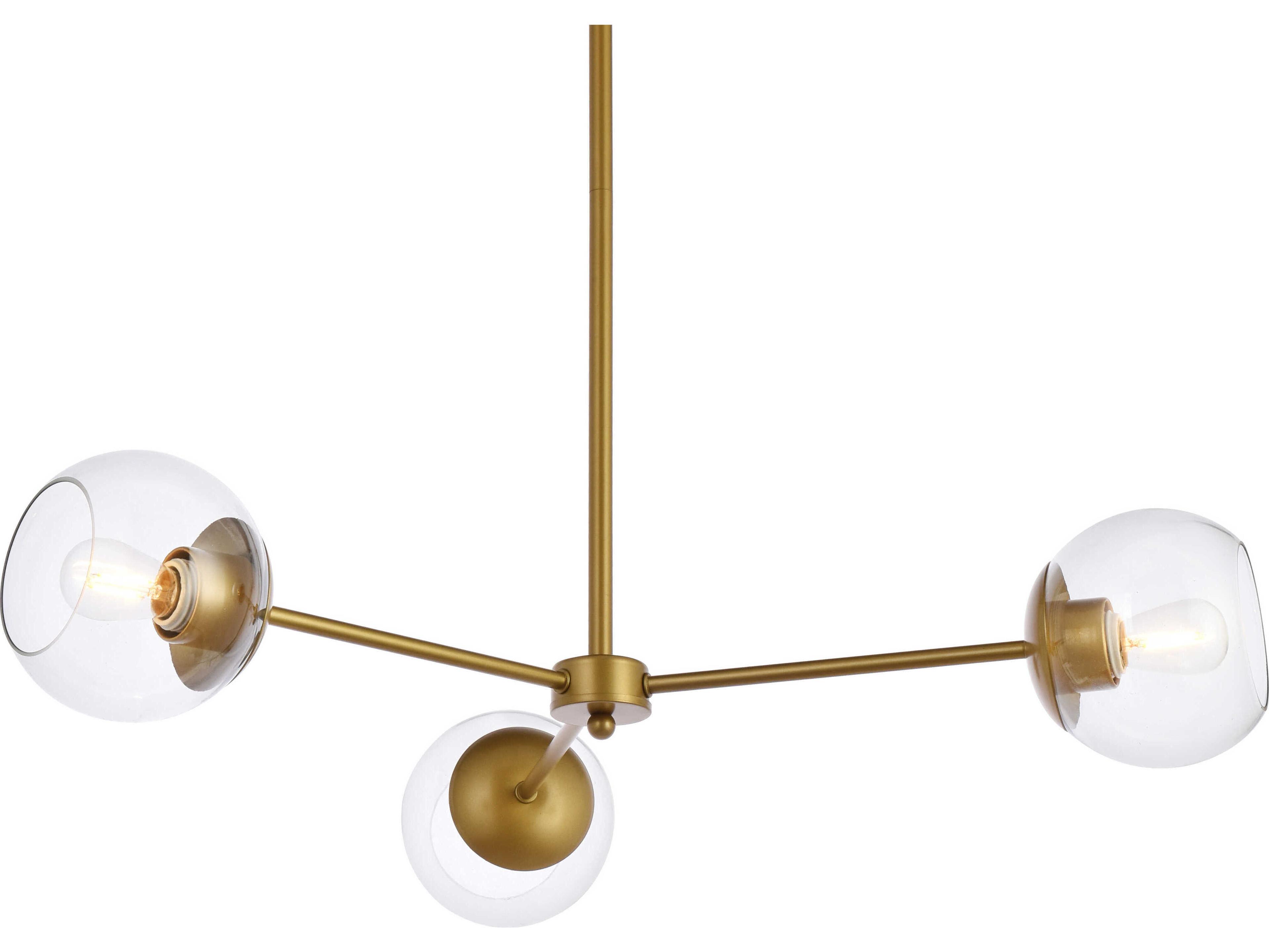 Elegant Lighting Briggs 3-Light Brass And Clear Glass Globe Chandelier