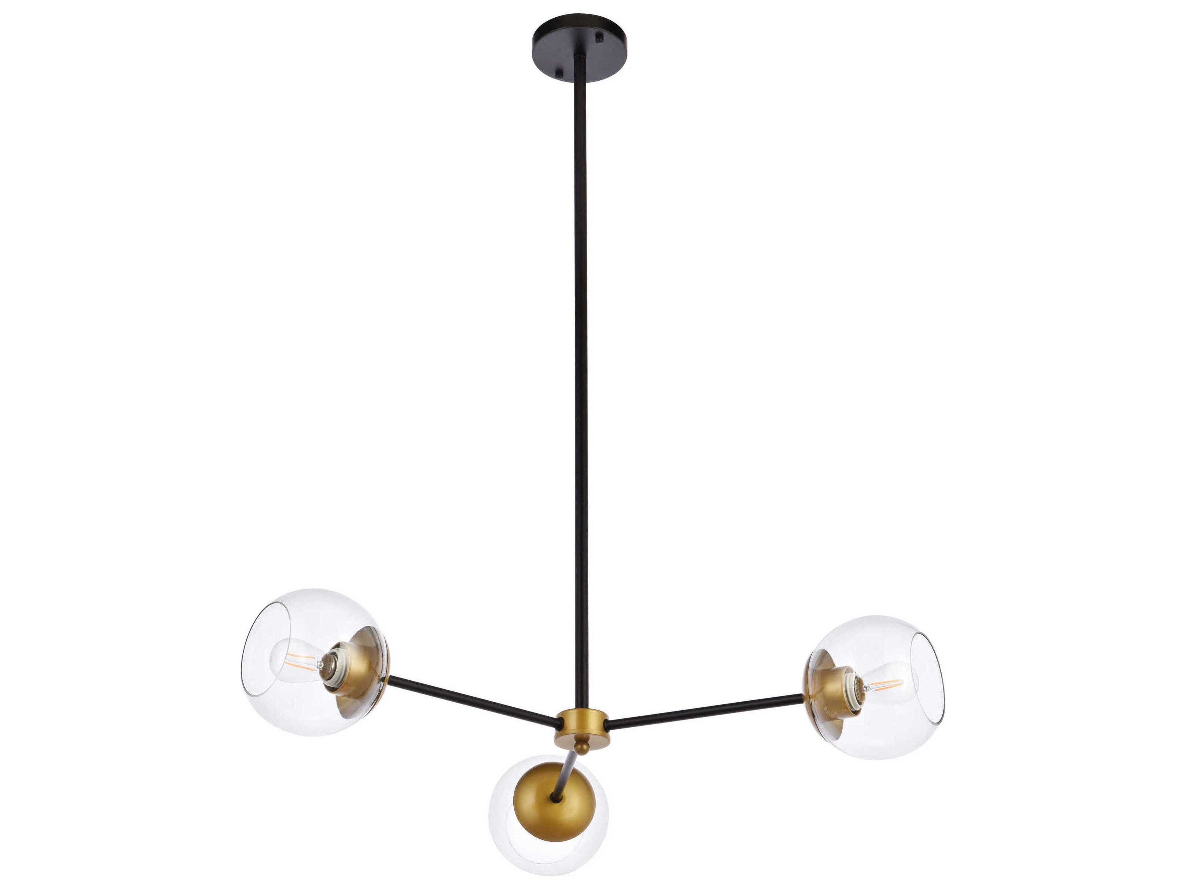Elegant Lighting Briggs 3-Light Black And Brass Clear Glass Globe Chandelier