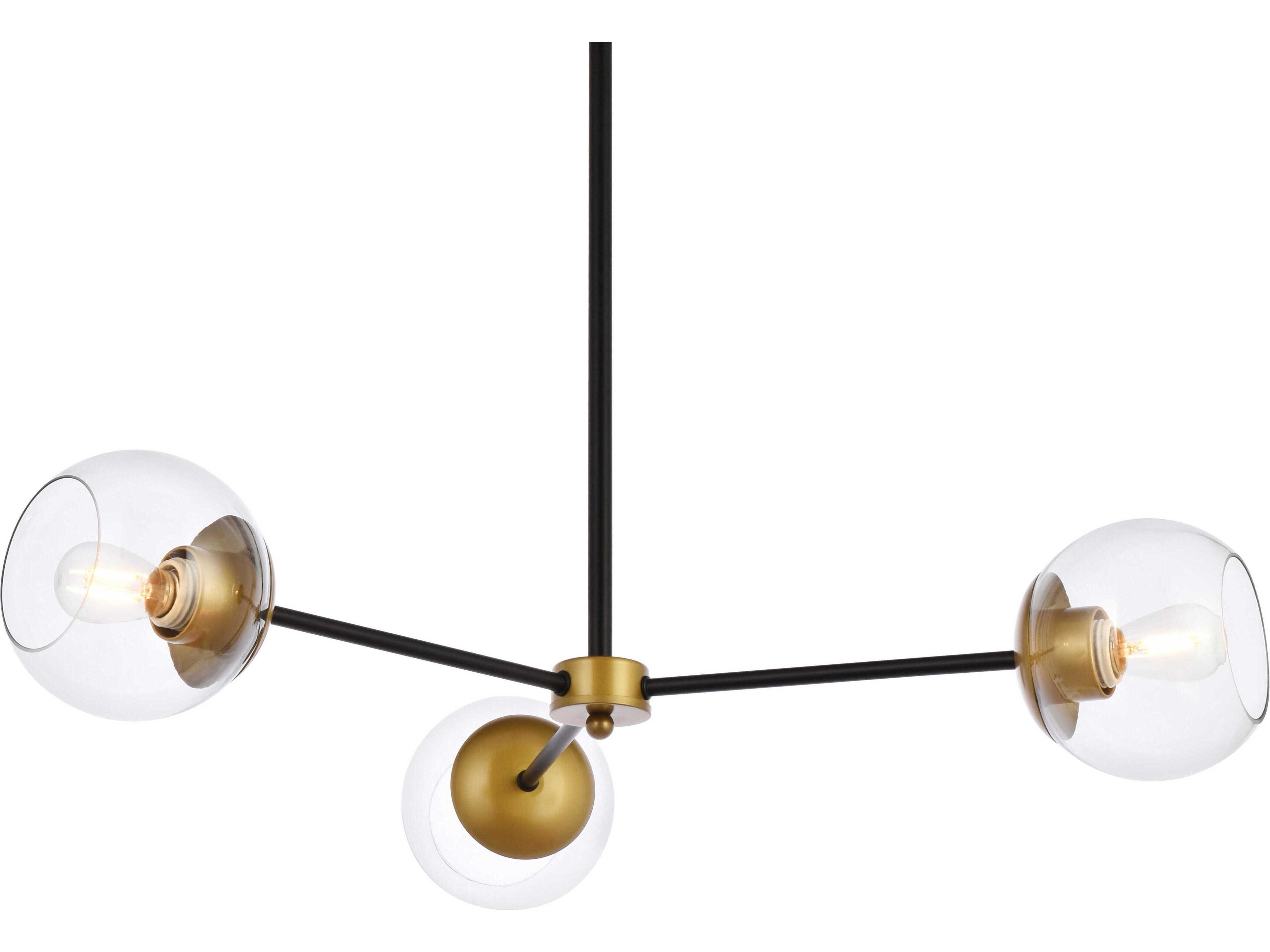 Elegant Lighting Briggs 3-Light Black And Brass Clear Glass Globe Chandelier