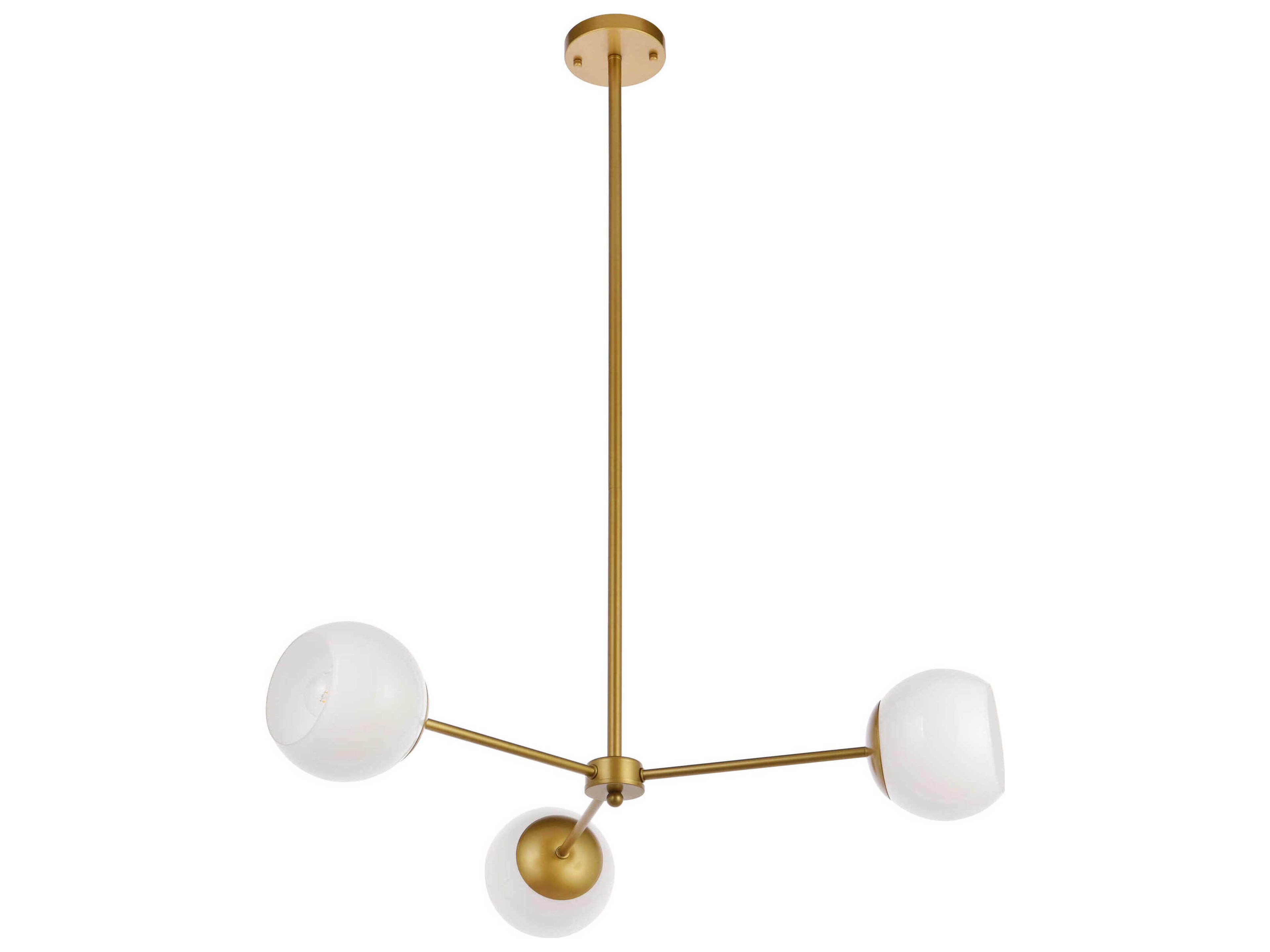 Elegant Lighting Briggs 3-Light Brass And White Glass Globe Chandelier