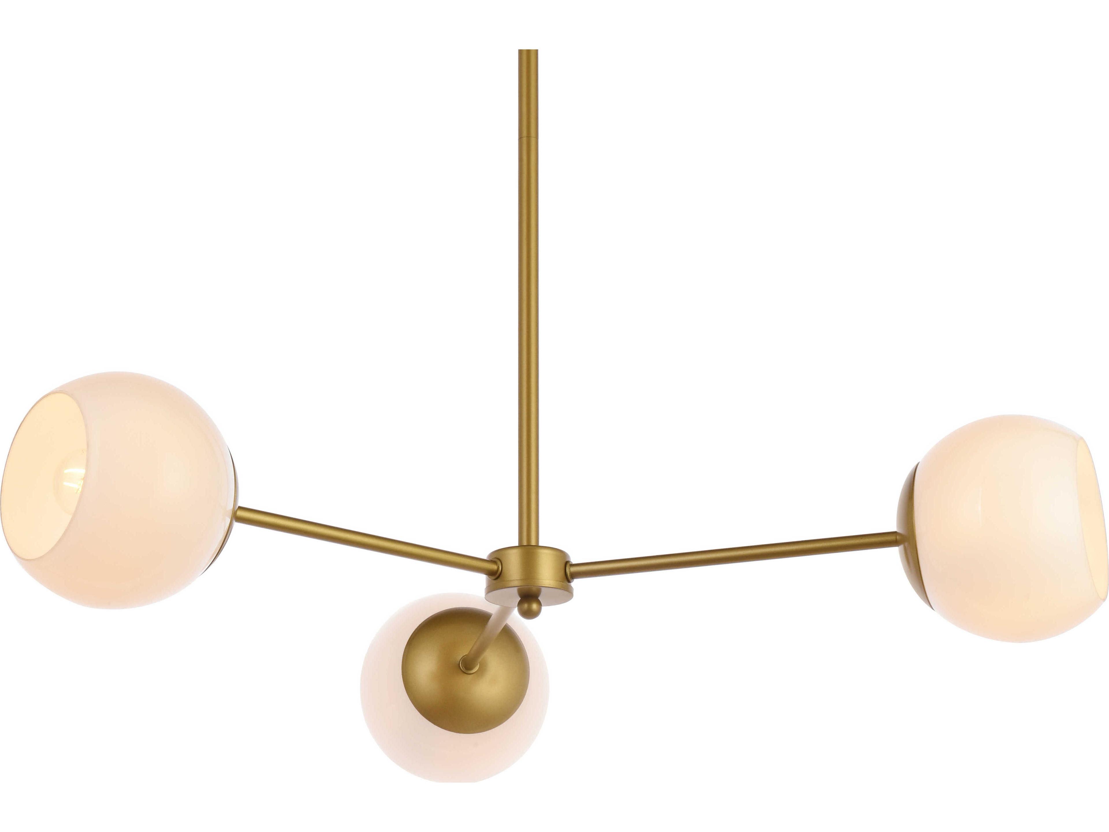 Elegant Lighting Briggs 3-Light Brass And White Glass Globe Chandelier