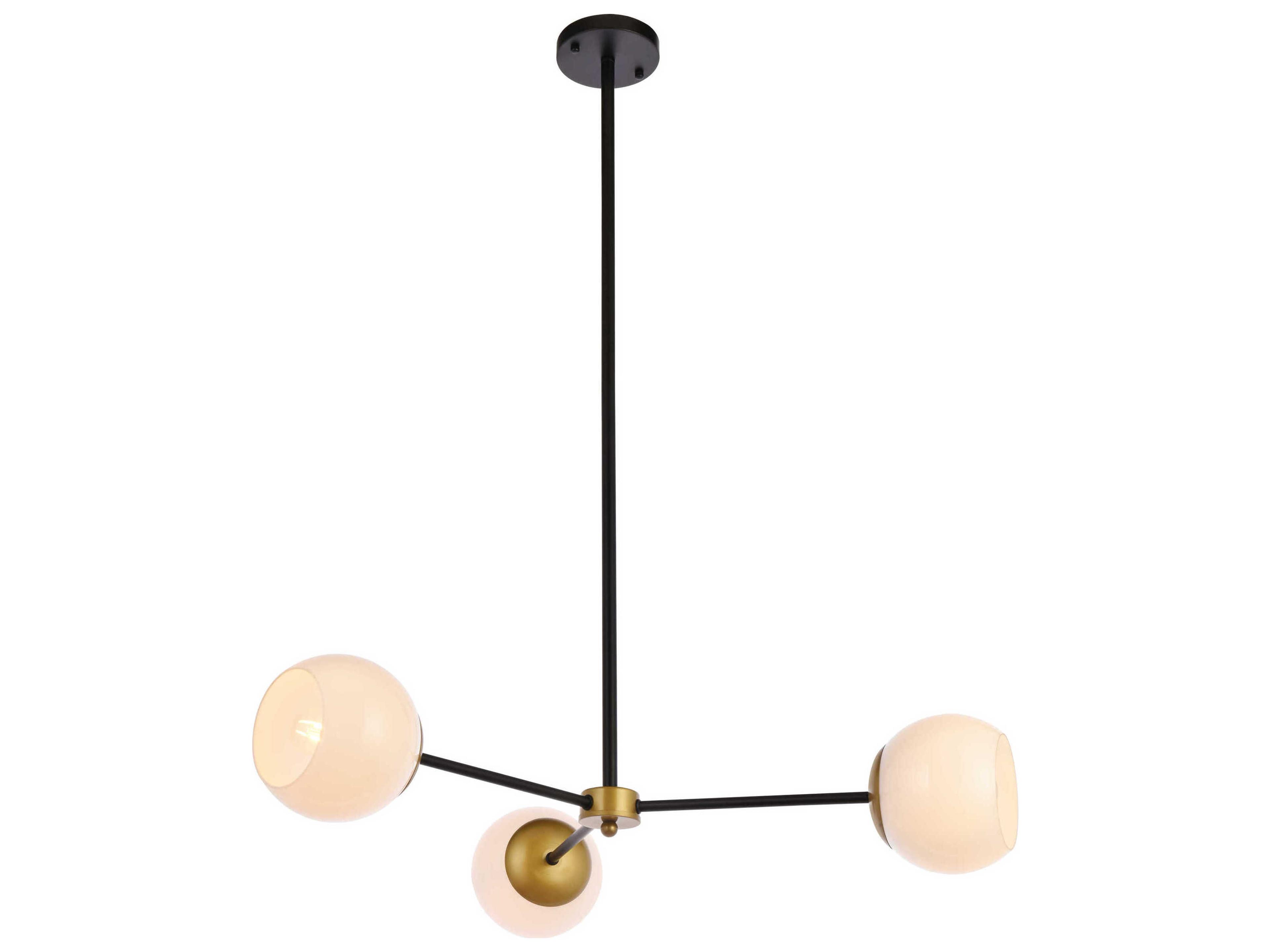 Briggs 3-Light Black And Brass White Glass Globe Chandelier