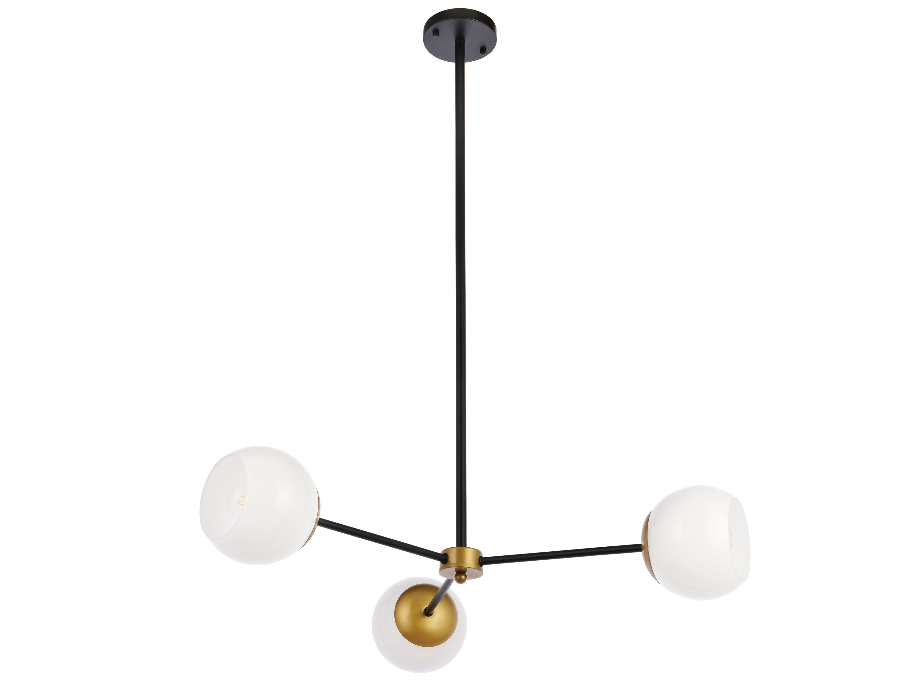 Elegant Lighting Briggs 3-Light Black And Brass White Glass Globe Chandelier