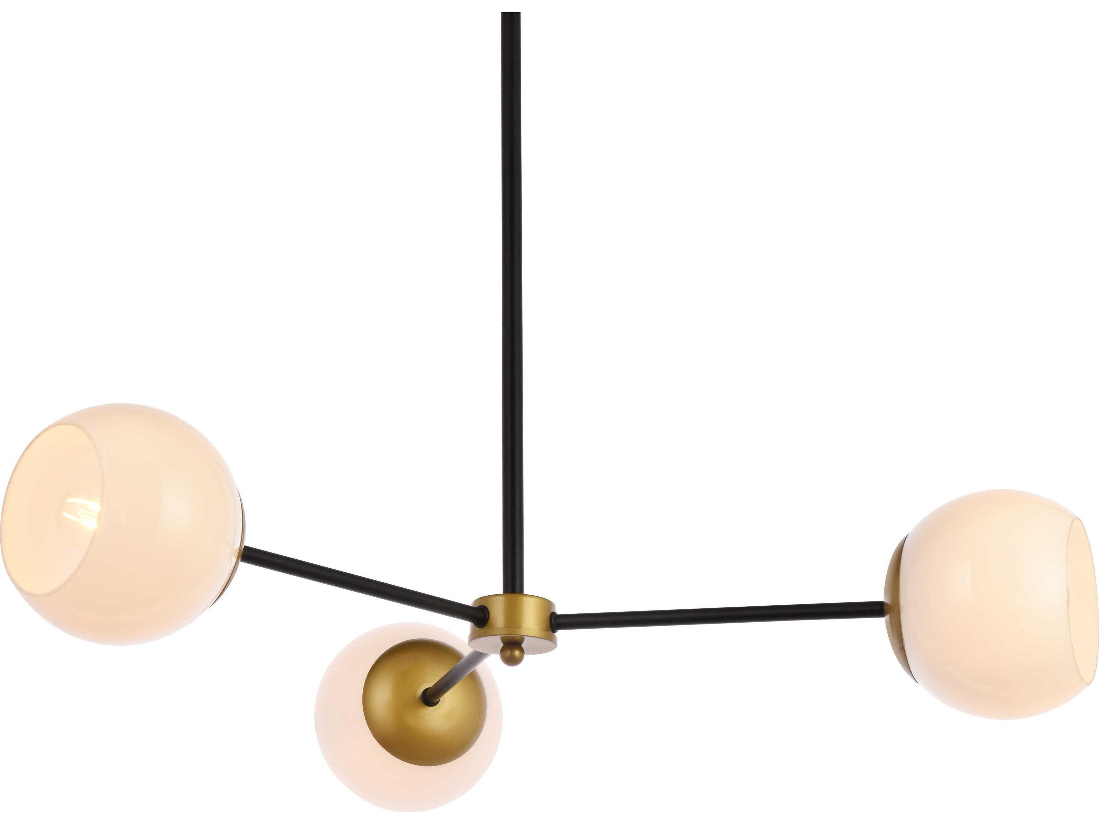 Elegant Lighting Briggs 3-Light Black And Brass White Glass Globe Chandelier